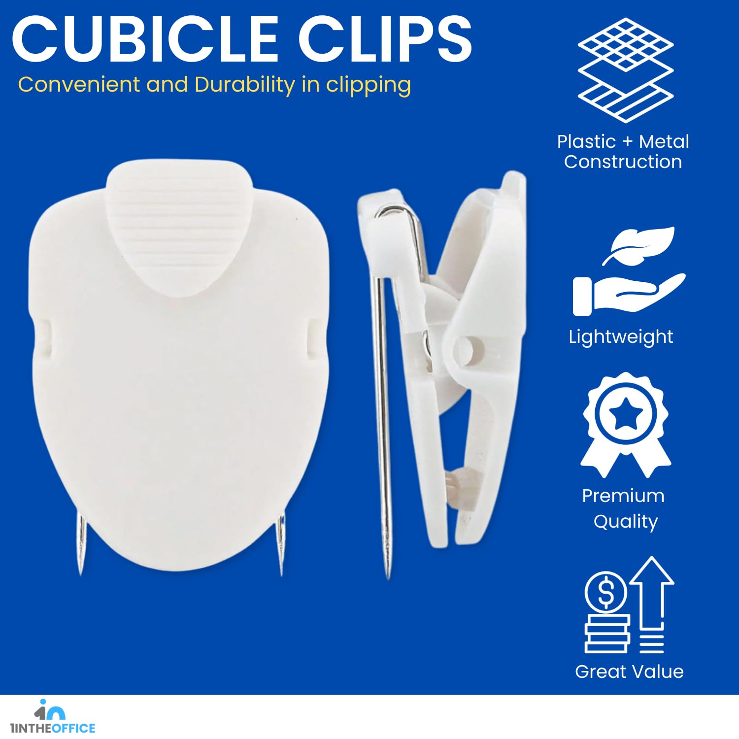 1InTheOffice Cubicle Clips for Fabric Walls - 20 Pack White Office Organizer Clips - Perfect for Hanging Photos, Notes & Decor in Workspaces