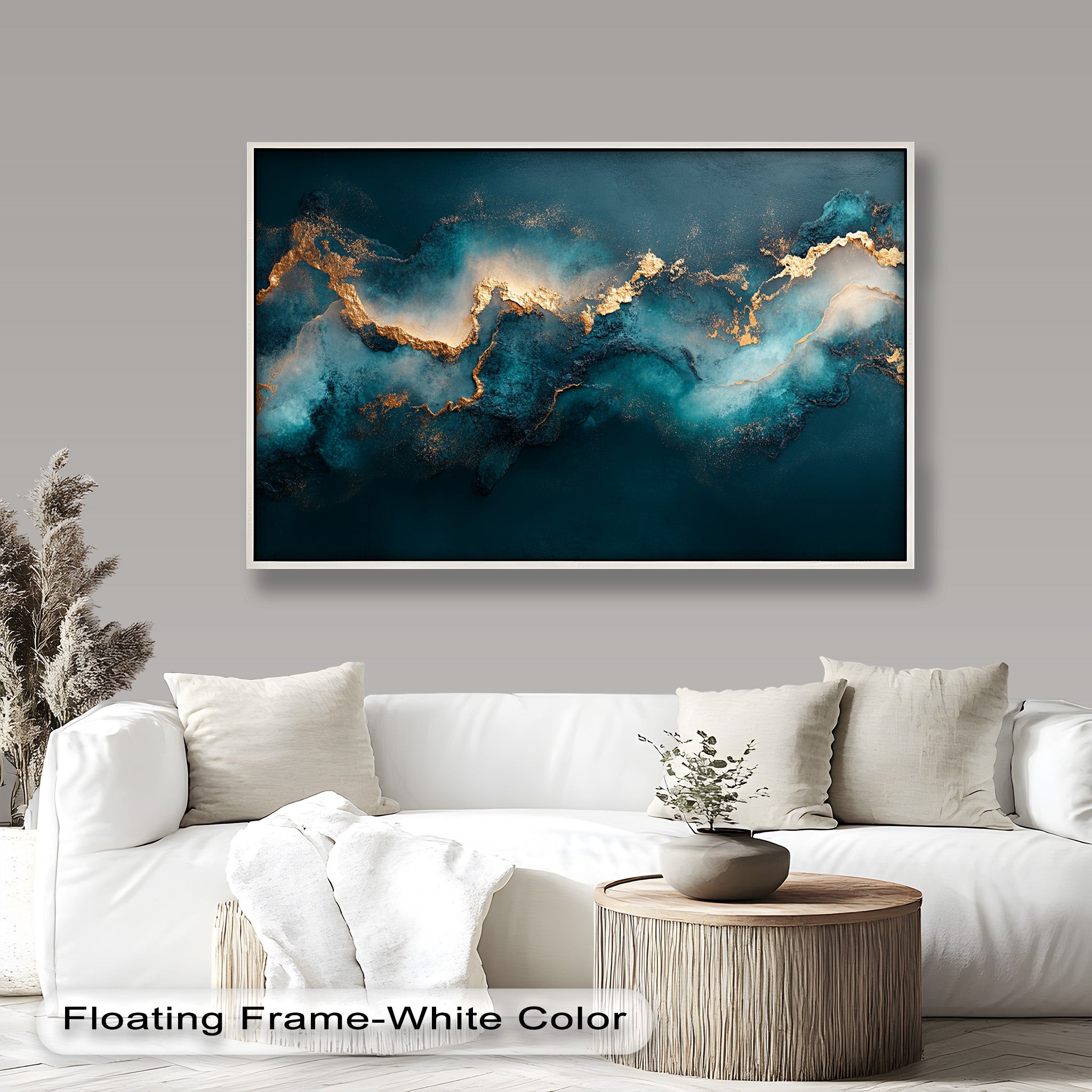 Abstract Blue and Gold Swirls Oil Painting - Modern Luxury Wall Art for Living Room, Bedroom & Office Decor