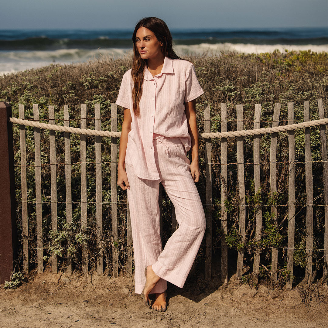 Women's Cabana Pants - Soft Pink Lounge Pants for Summer Beach Vacation & Casual Wear | Comfortable Elastic Waist Pajama Bottoms for Relaxing at Home