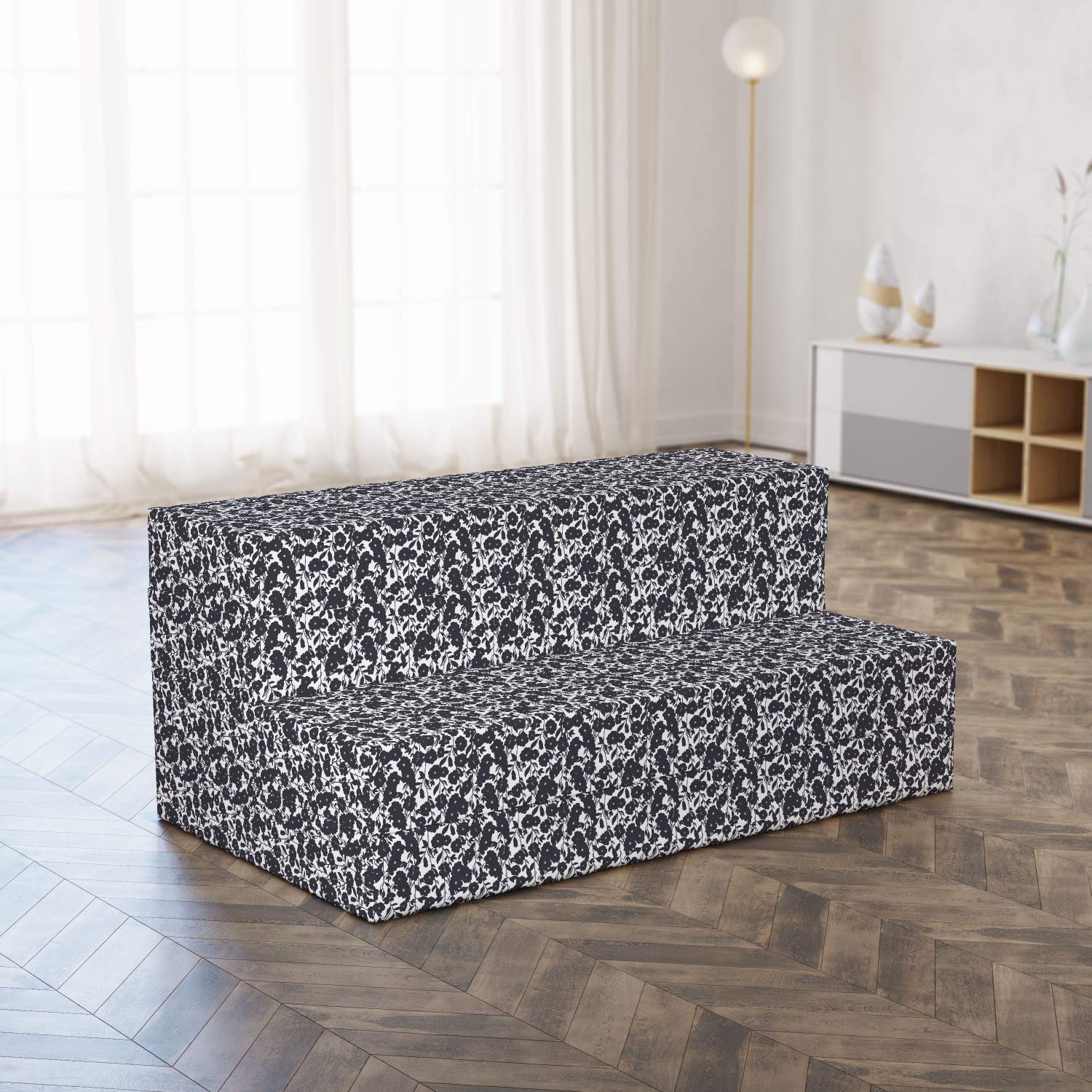 Ambesonne Black and White Foldable Mattress with Gardening Flowers Print, 78.7