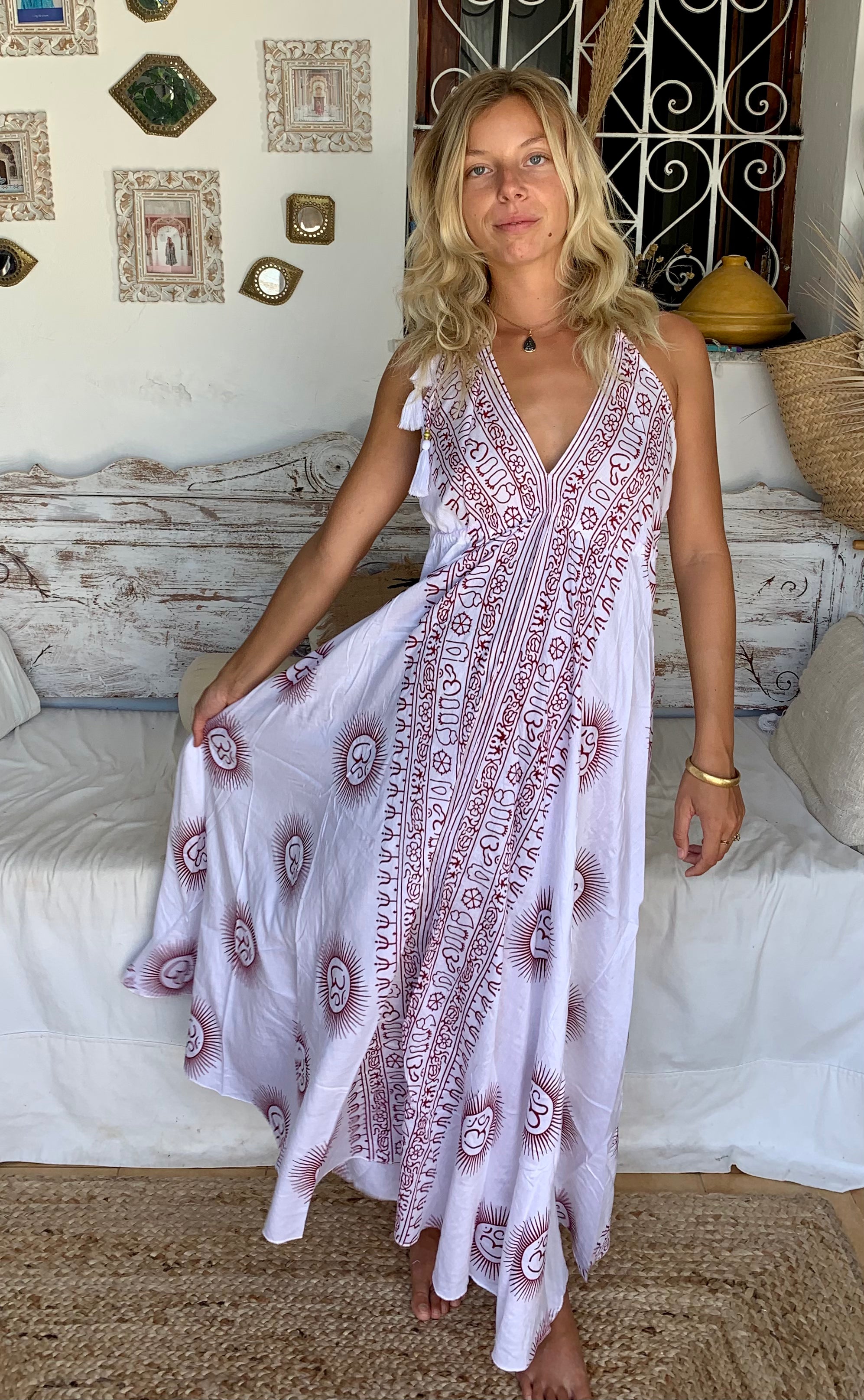 Magic Dress with Om Universal Mantra Print - Yoga, Meditation & Boho Fashion for Women