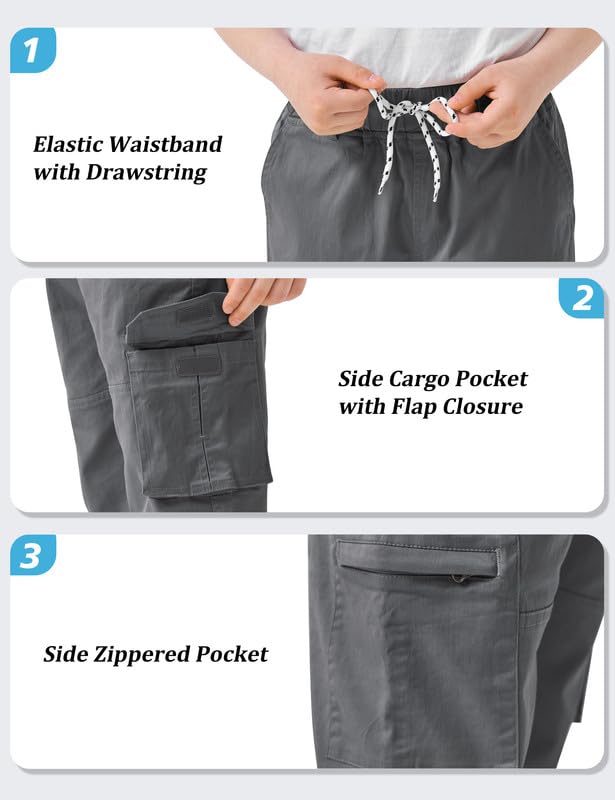 Boys Cargo Pants for Kids - Elastic Waist Hiking Pants, Lightweight Casual School Pants for Outdoor Play & Everyday Wear