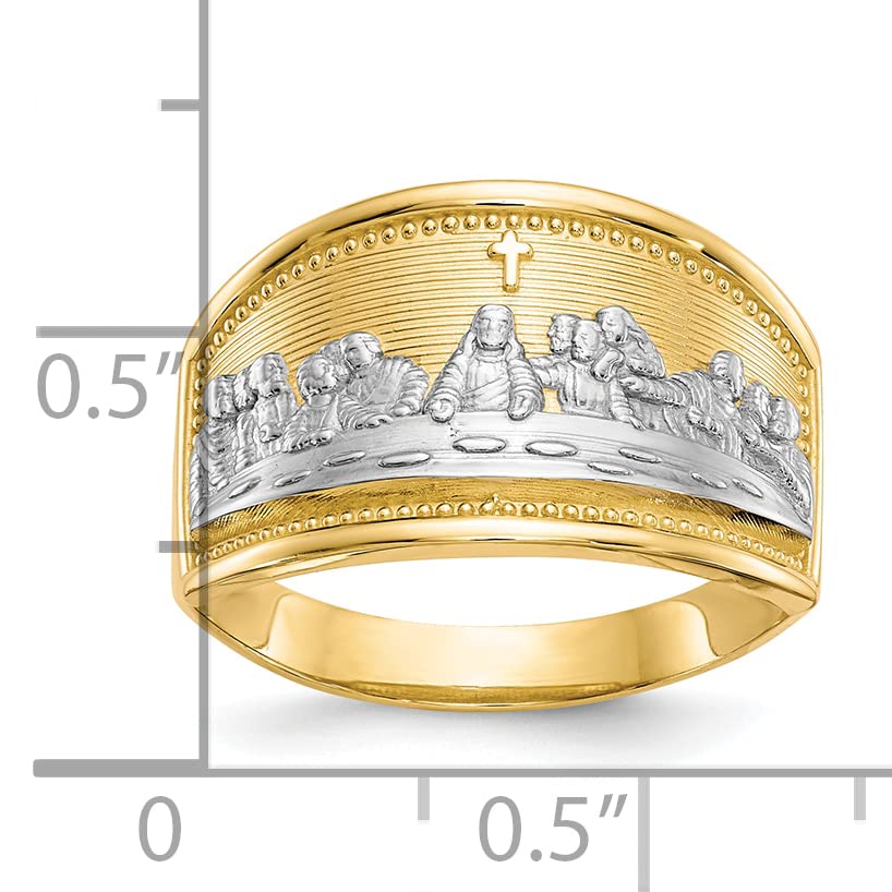 10k Yellow Gold & Rhodium Plated Last Supper Ring for Women - Size 6.0 - Religious Jewelry Gift for Christmas, Baptism & Faith-Based Occasions