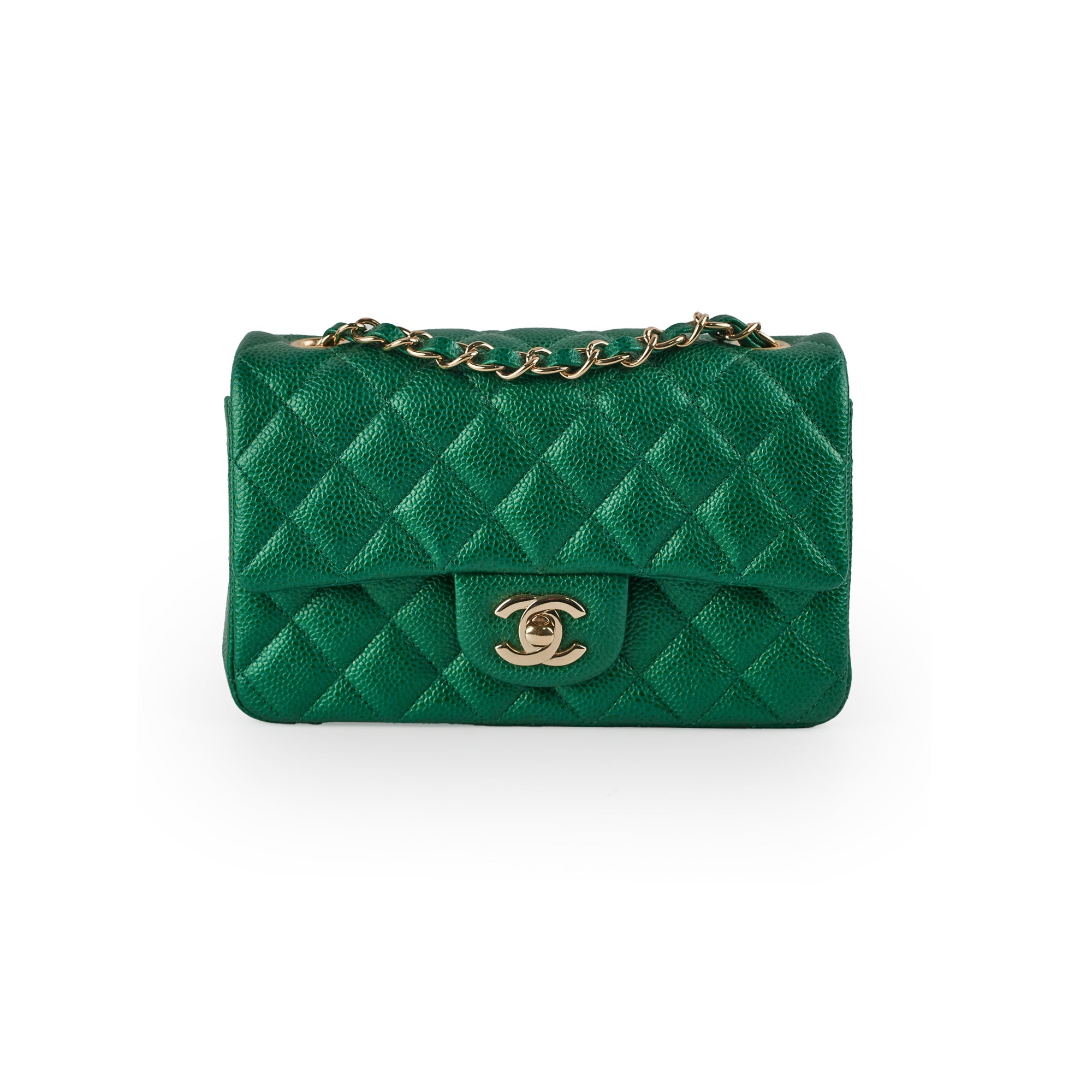 Chanel Caviar Leather Mini Rectangular Flap Bag in Emerald Green - 18S Collection | Luxury Crossbody Purse for Women, Perfect for Parties & Evening Events