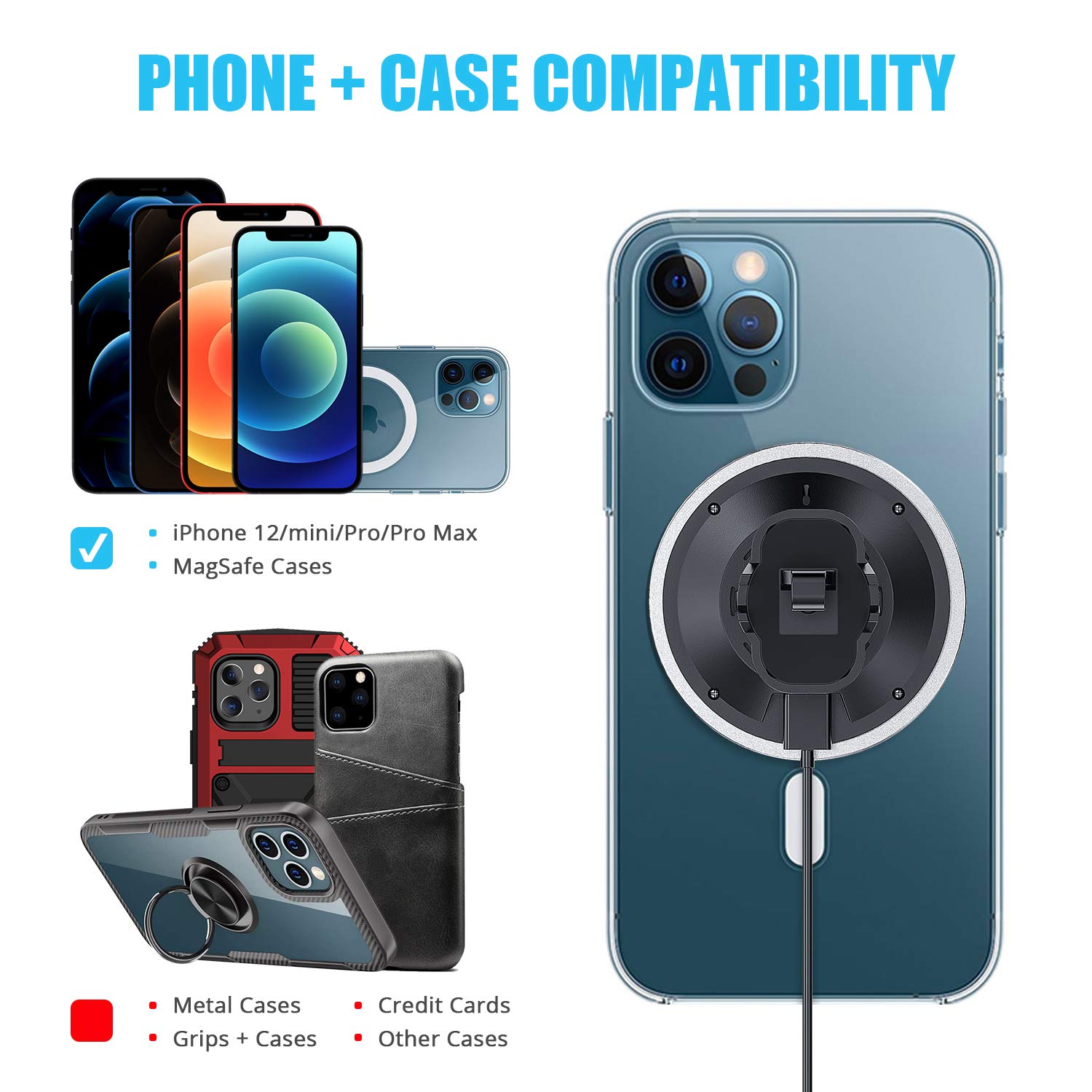 WixGear Wireless Magnetic Car Charger for iPhone 13/12 Series - Fast Charging Air Vent Mount with Auto Alignment - Perfect for Road Trips & Daily Commutes