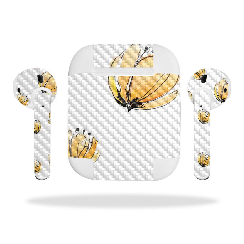 MightySkins Carbon Fiber Skin for Apple Airpods - Blue Petals Design | Protective & Durable Textured Vinyl Cover | Easy to Apply & Remove | Made in USA | Perfect for Gym, Travel & Everyday Use