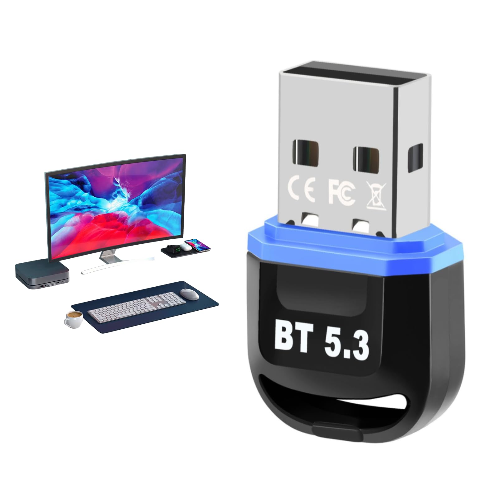 Benaewa USB Bluetooth 5.3 Adapter for PC - Wireless Bluetooth Dongle for Windows 11/10/8.1 - Compatible with Headphones, Keyboard, Mouse - Perfect for Gaming, Office Work & Home Entertainment