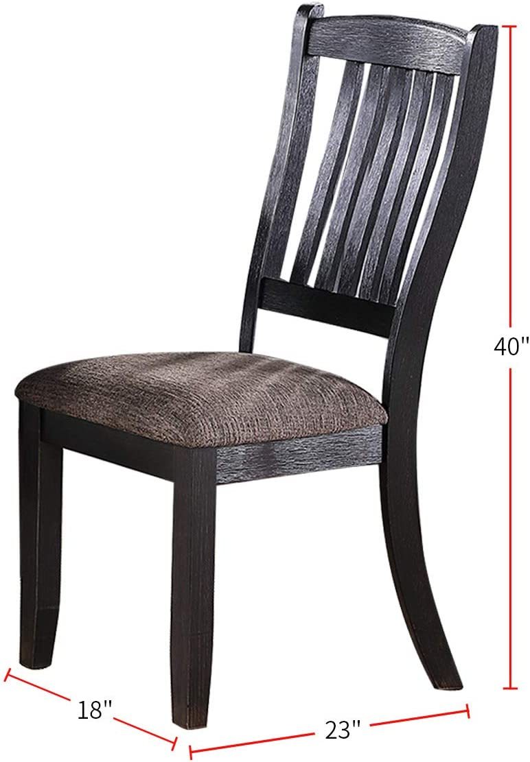 Dark Coffee Classic Wood Kitchen Dining Room Set of 2 Side Chairs with Fabric Upholstered Seat - Unique Design Backrest for Home, Restaurant, or Cafe Use