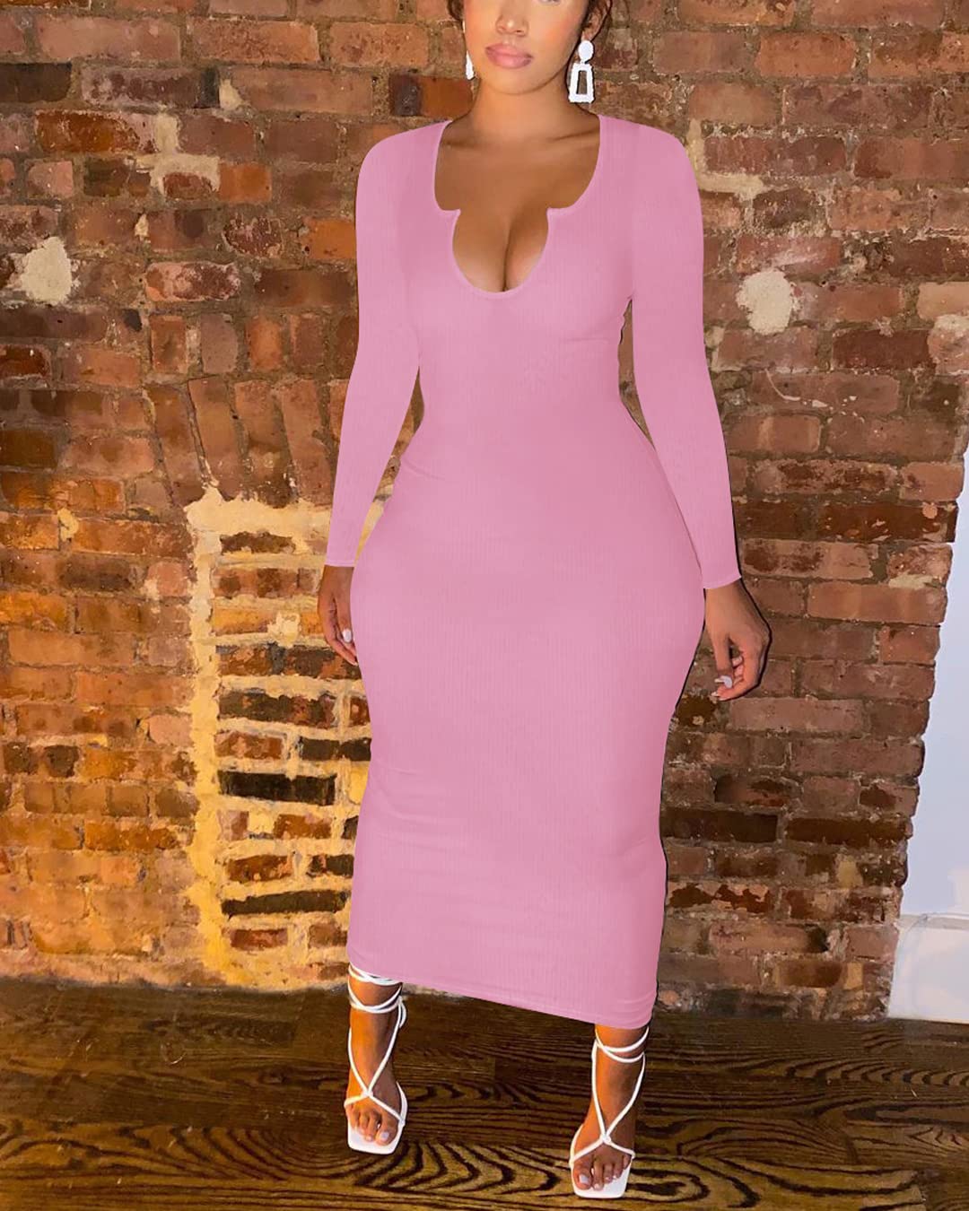 Sexy Two Piece Skirt Outfits for Women - Long Sleeve/Sleeveless V Neck Bodycon Ribbed Knitted Maxi Dress for Club & Party | Perfect for Night Out, Date Night & Special Occasions