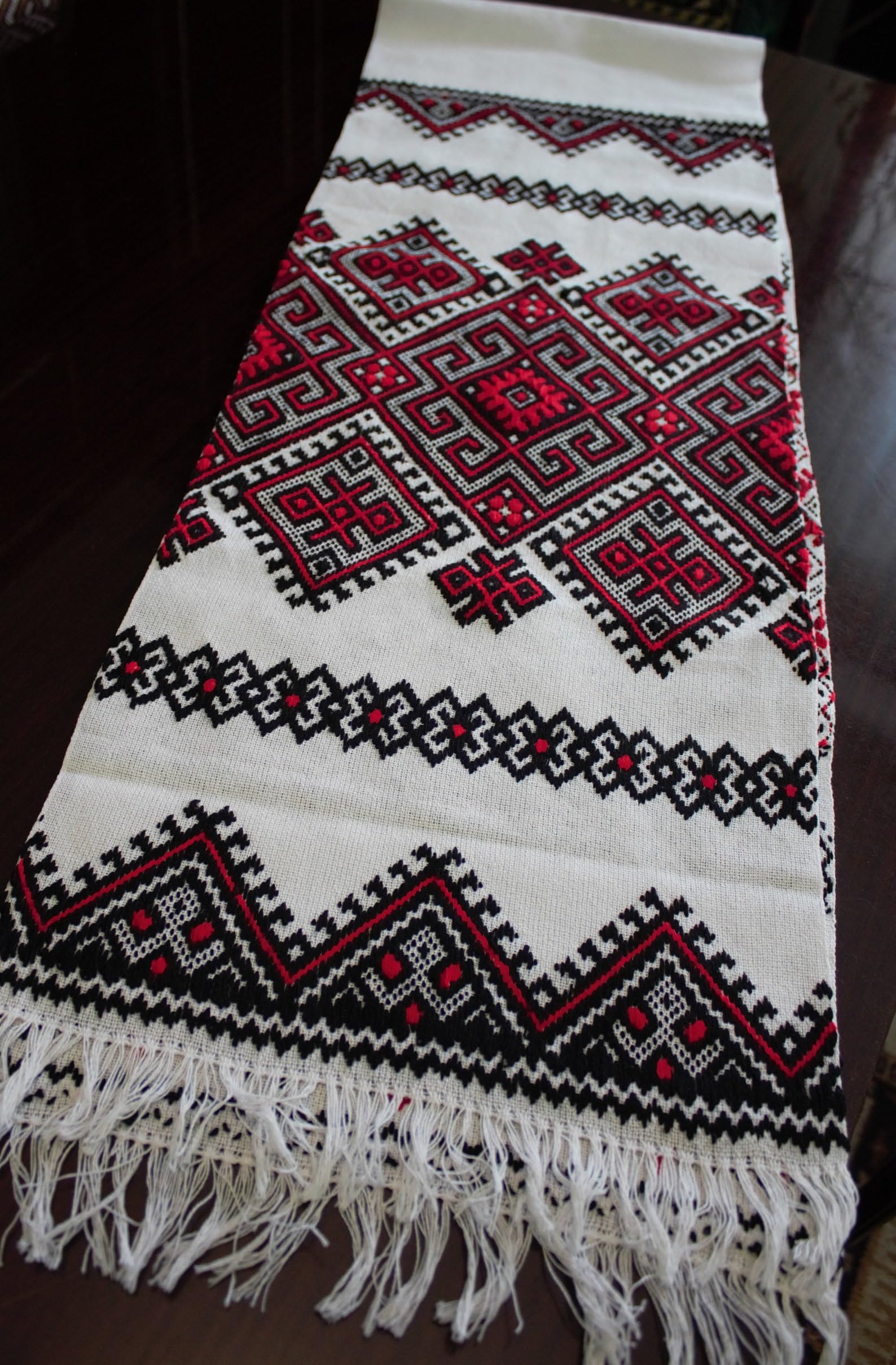Traditional Ukrainian Embroidered Rushnyk Towel - Handmade Folk Art Gift for Home Decor, Weddings & Ceremonies (Black/Red) | Perfect for Wall Hanging, Table Runner & Cultural Celebrations