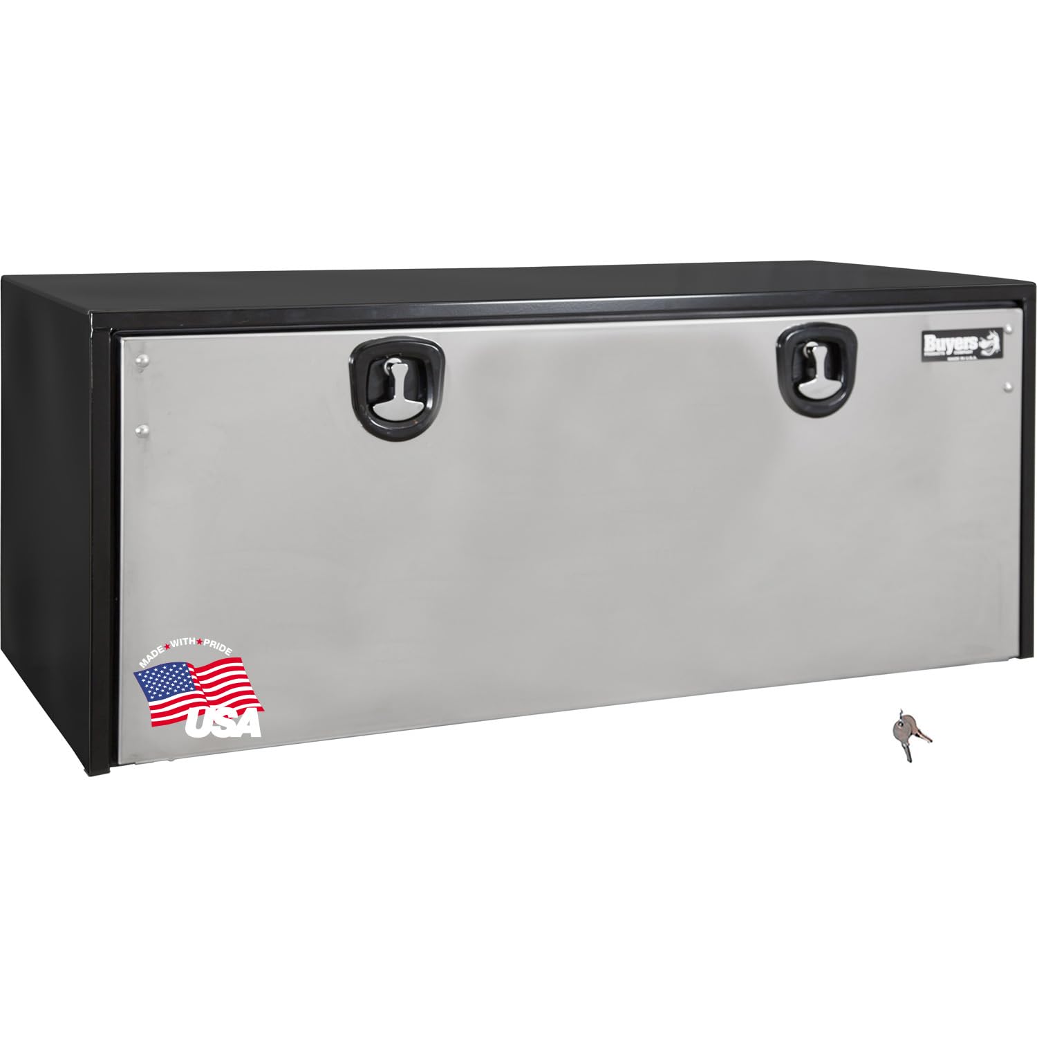 Buyers Products 1702710 Black Steel Underbody Truck Tool Box - 18x18x48 Inch with Polished Stainless Steel Door | Heavy-Duty Truck Storage Organizer | Made in USA | Perfect for Work Trucks, Construction & Fleet Vehicles