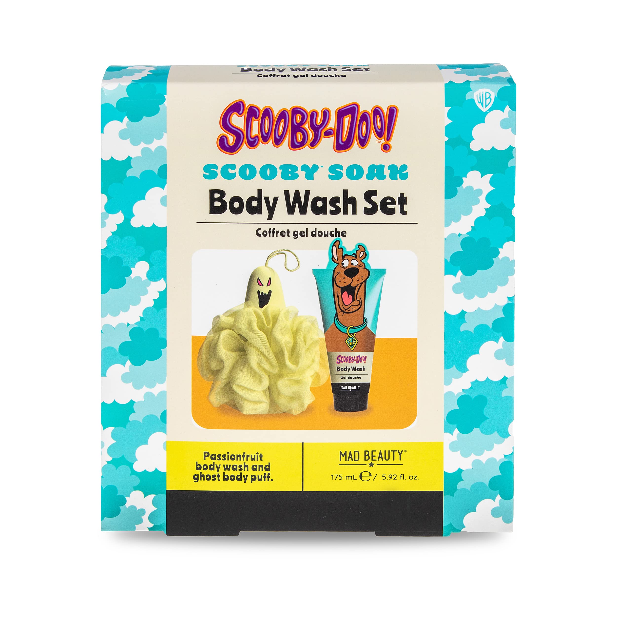 Scooby-Doo Body Wash Set with Ghost Puff - Passionfruit Scent for Relaxation & Gifting - Bath Time Fun