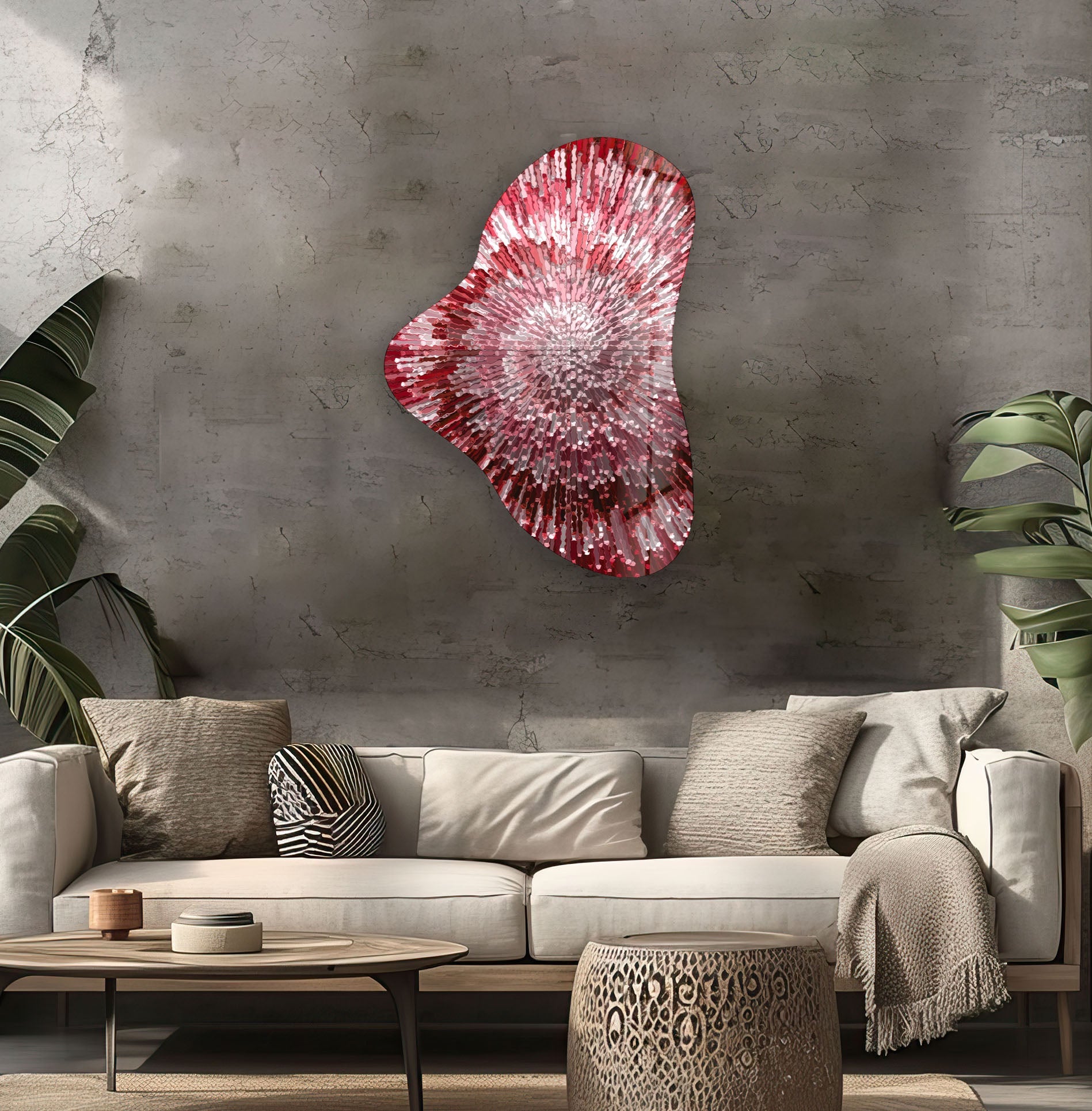 Abstract Red Lines Asymmetrical Glass Wall Art - Modern Home Decor for Living Room, Bedroom & Office - Unique Handmade Glass Panel for Contemporary Interior Design