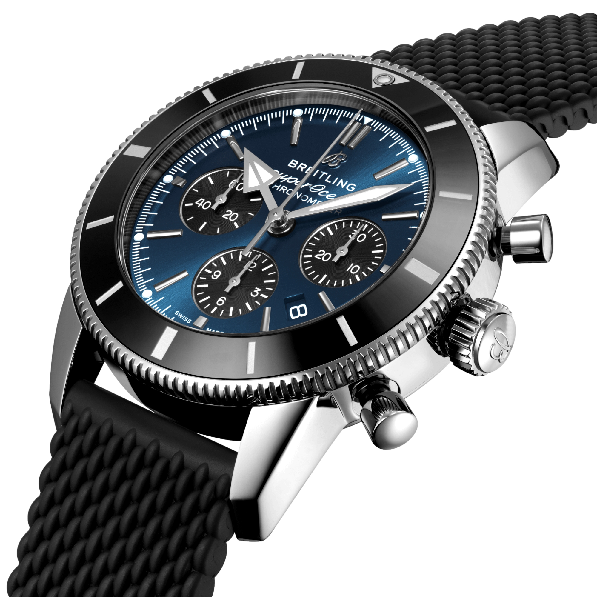 Superocean Heritage B01 Chronograph 44mm Blue Dial Men's Watch with Rubber Strap - Luxury Dive Watch for Water Sports & Everyday Wear
