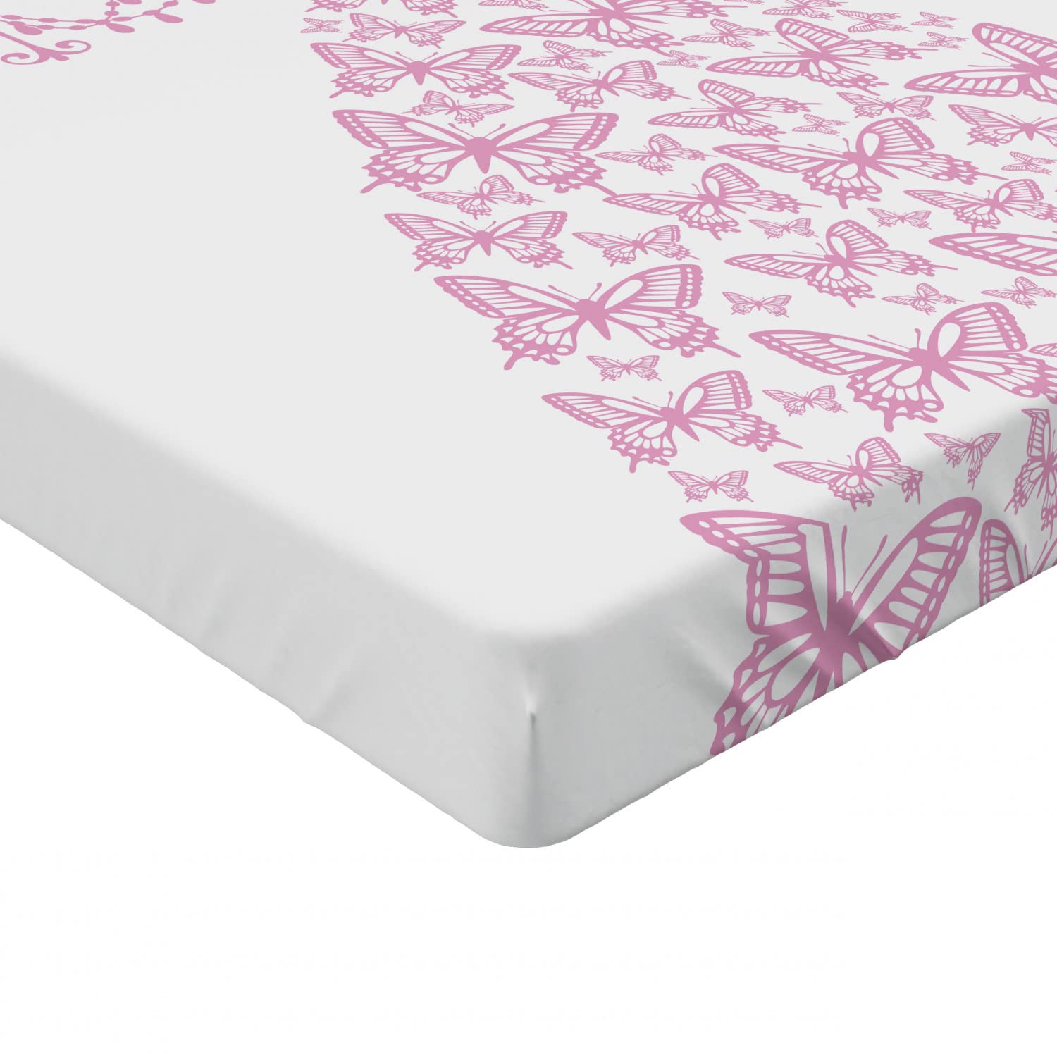 Ambesonne Queen Size Fitted Sheet - Pink & White Butterfly Cartoon Romance Design, Deep Pocket All-Around Elastic Bed Cover for Girls | Perfect for Kids' Rooms, Teen Bedrooms & Romantic Bedroom Decor