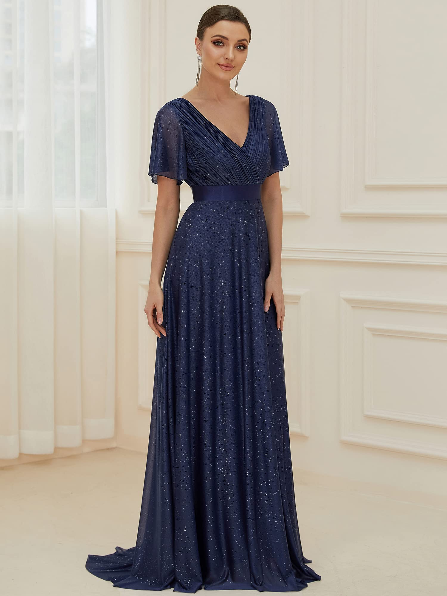 Ever-Pretty Women's V-Neck Short Sleeve Glitter A-Line Evening Dress for Prom, Cocktail Party & Formal Occasions - Style 50159