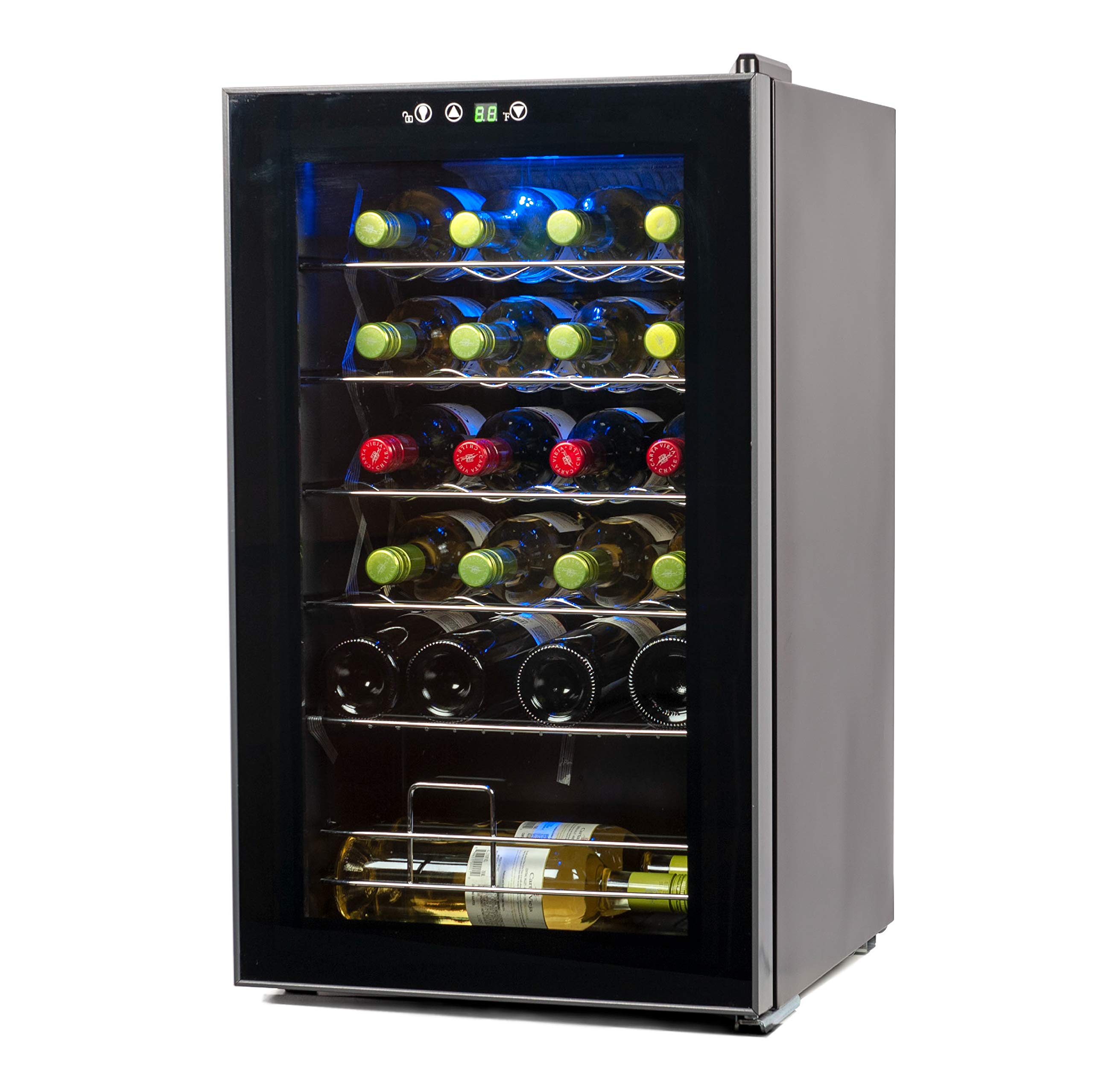 BLACK+DECKER BD61526 黑色酒柜带灰色门饰，家用恒温葡萄酒储存，适合餐厅、酒吧、家庭酒窖使用