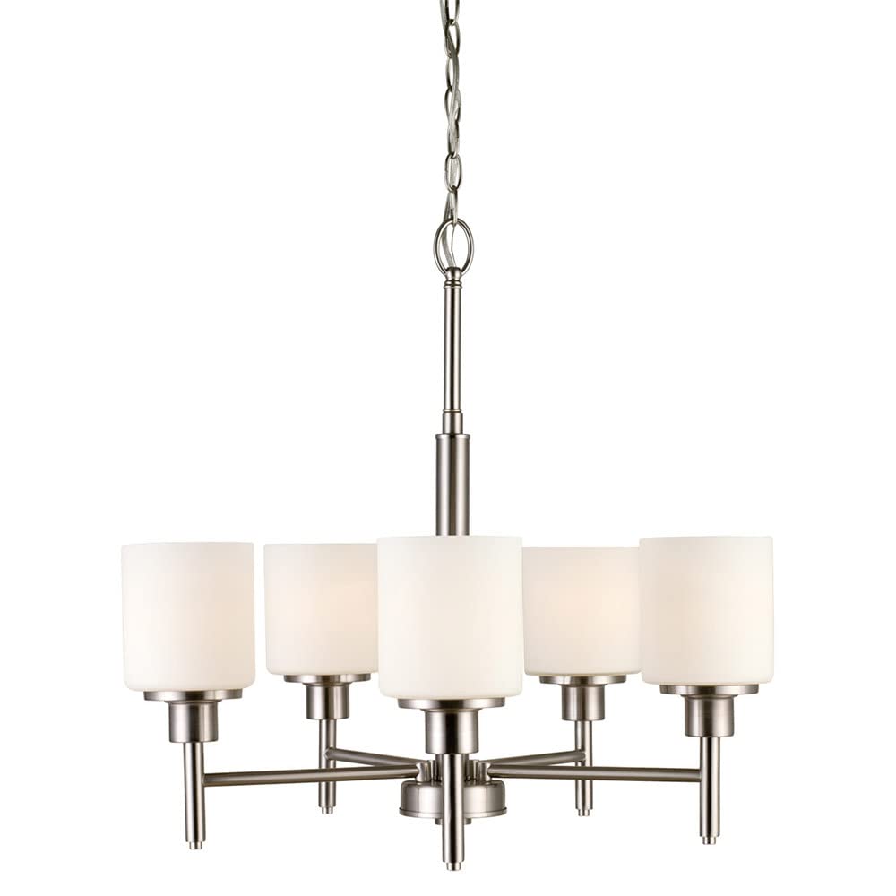 Design House 556639 - 5-Light Chandelier in Satin Nickel with Frosted Glass Shades, Dimmable Lighting Fixture for Dining Room, Foyer, Kitchen | Elegant Ceiling Light for Home Decor, Wedding Venues & Restaurants