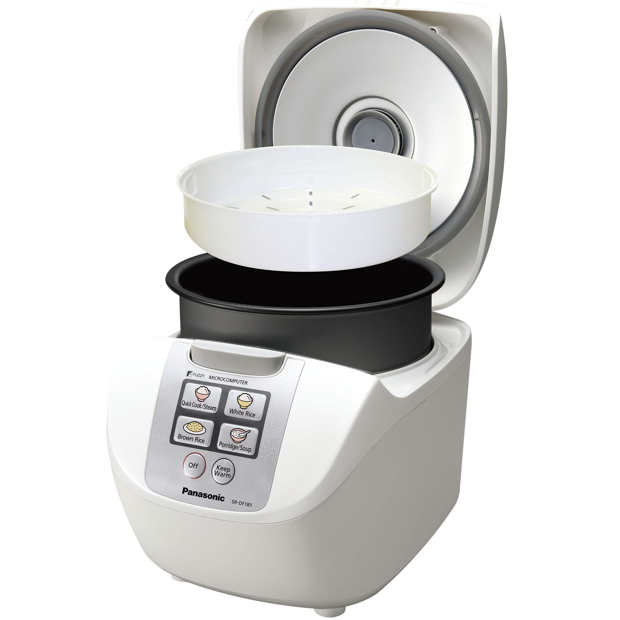 Panasonic SR-DF181 1.8L Fuzzy Logic Rice Cooker - 10 Cup Capacity for White Rice, Brown Rice, Porridge & Soup - One-Touch Cooking - Perfect for Home, Dorm & Office Use (White)
