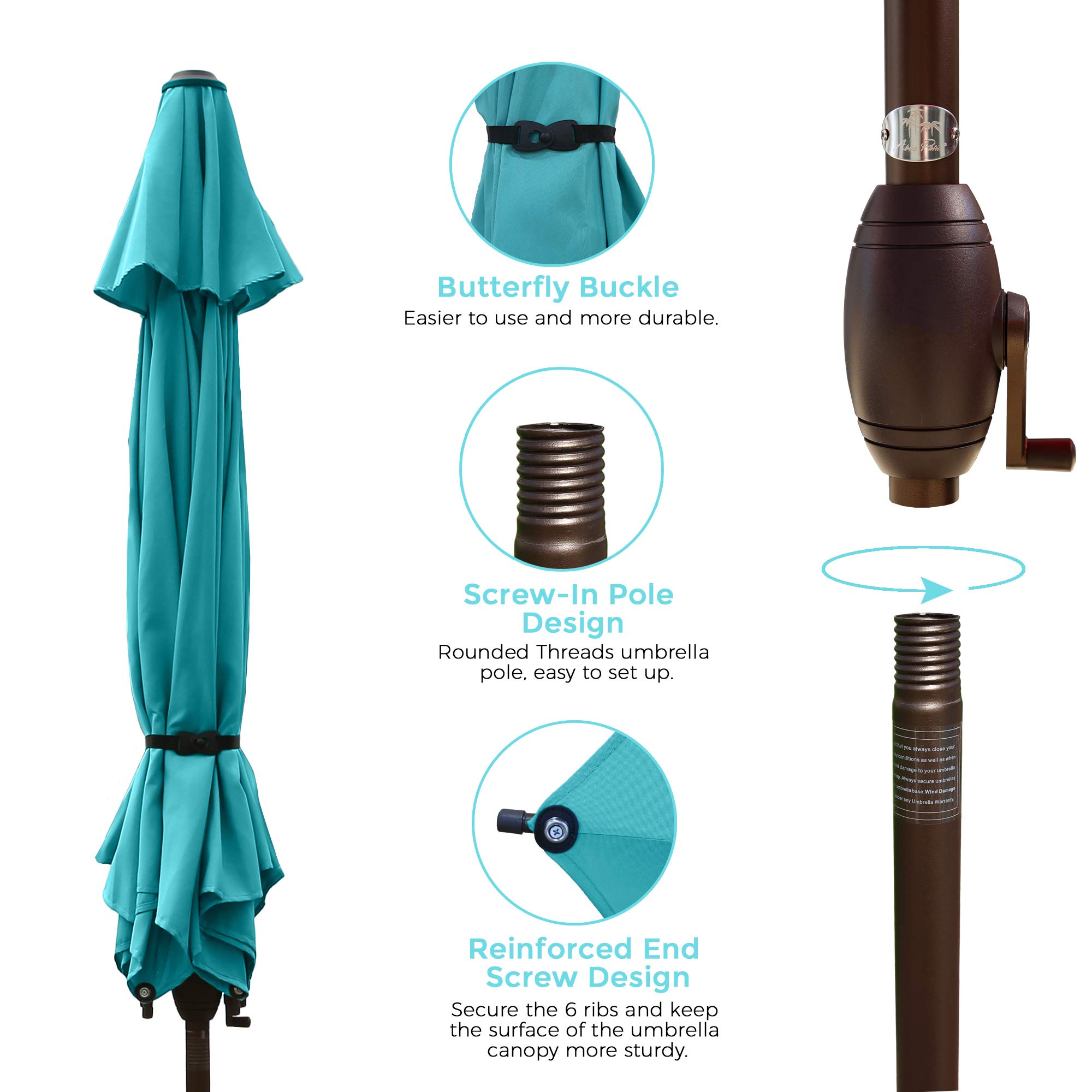 ABBA Patio Outdoor Umbrella with Push Button Tilt & Crank - 9ft Market Table Umbrella for Garden, Lawn, Deck, Backyard & Pool - Perfect for Shade in Outdoor Dining, Lounging and Poolside Relaxation