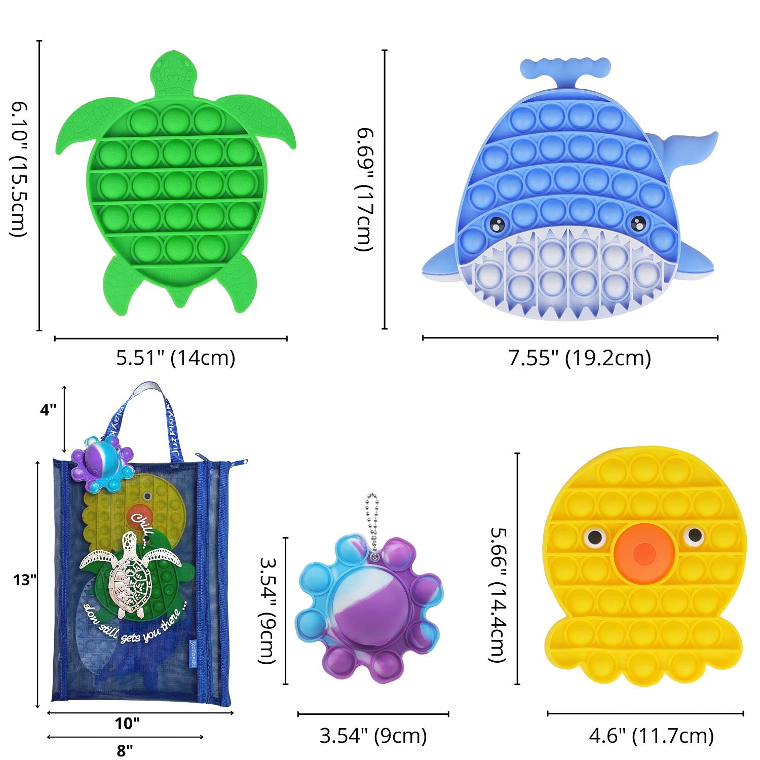 Push Pop Bubble Sensory Fidget Toy Pack - Stress Relief Flipping Turtle, Octopus & Whale Poppers - Autism & Special Needs Toys for Kids & Adults - Perfect for Anxiety Relief, Classroom Focus & Office Relaxation