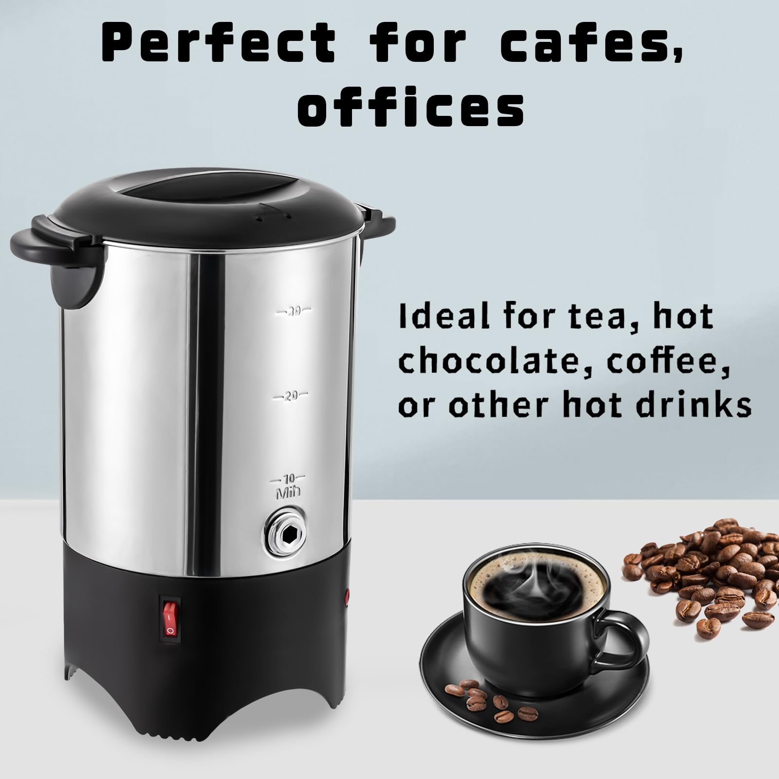 Commercial Grade Stainless Steel 30-Cup (5.2L) Electric Coffee Urn with Plastic Filter & Faucet - 1KW Fast Heating Coffee Maker & Hot Water Dispenser for Home, Office, Wedding, Catering & Large Gatherings - Perfect for Parties, Events and Hospitality Use