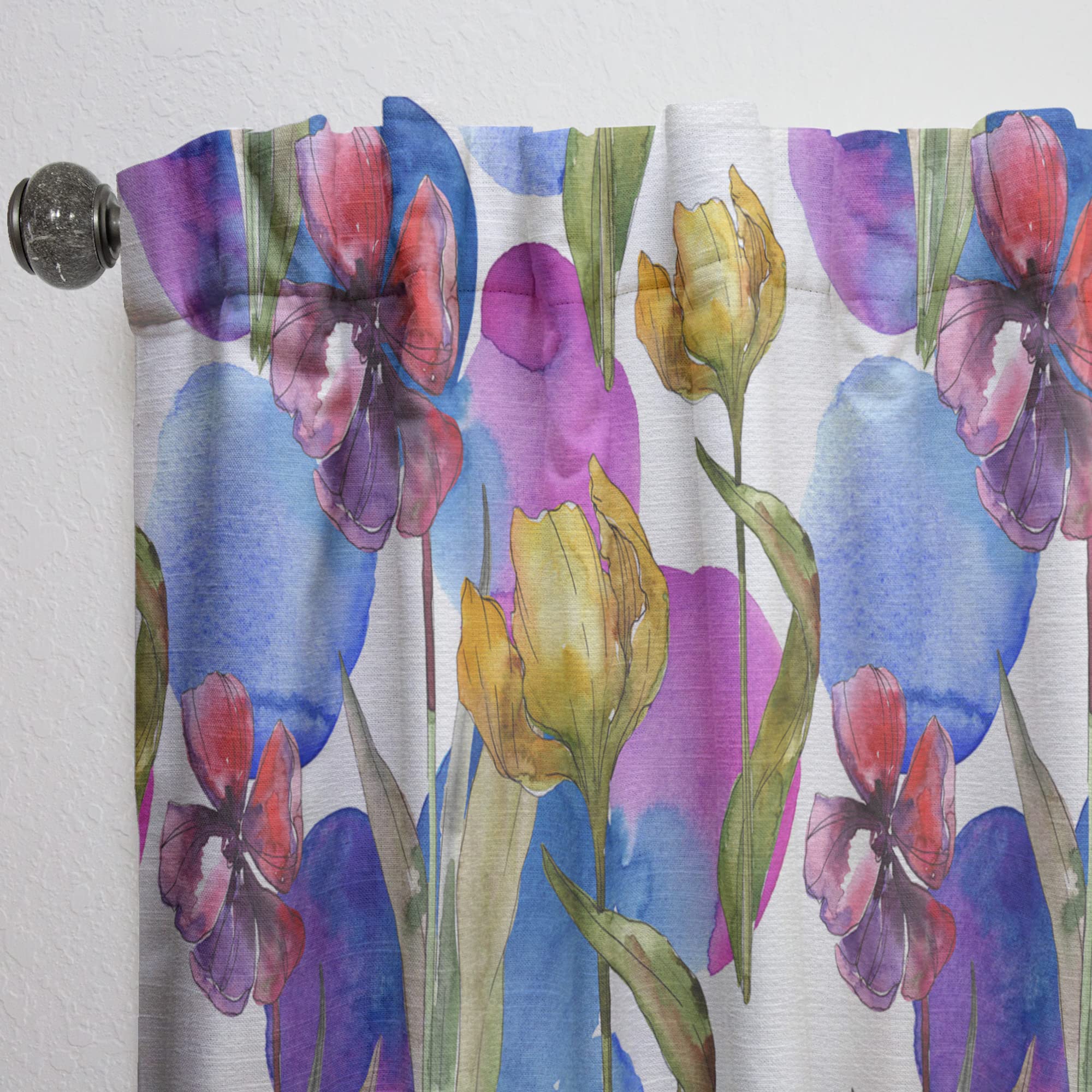 DesignQ Retro Tulips Purple Thermal Insulated Curtains - Single Panel 52x63 Inches - Elegant Window Treatments for Bedroom & Living Room - Perfect for Home Decor, Light Blocking & Energy Saving