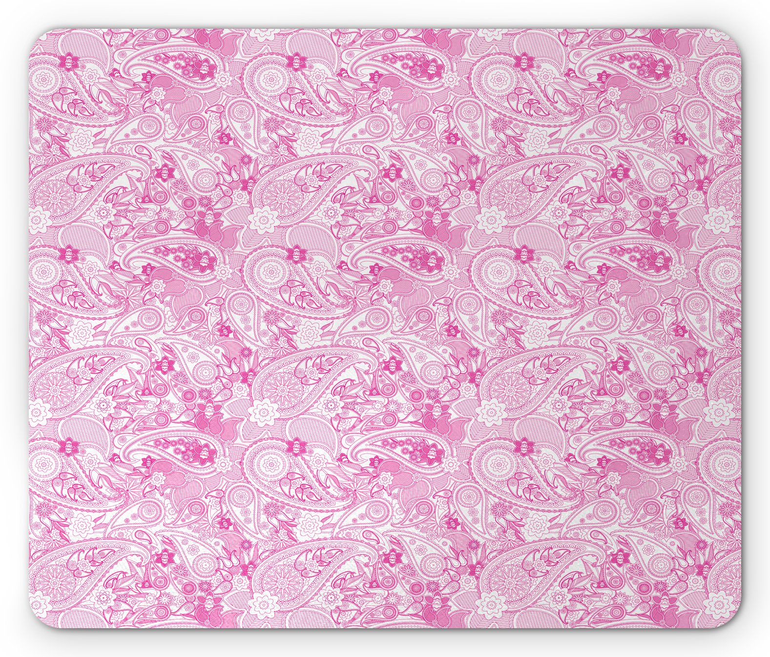 Ambesonne Paisley Floral Mouse Pad - Non-Slip Rubber Base with Elegant Flower and Leaf Design - Standard Size Rectangle Mousepad in Pink and White - Perfect for Office, Gaming, and Home Computer Use