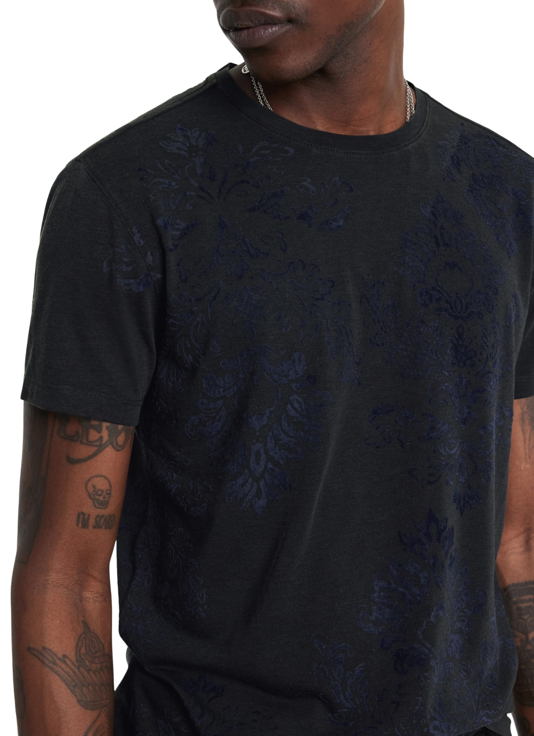 John Varvatos Men's Paisley Print Short Sleeve T-Shirt - Casual Cotton Tee for Everyday Wear & Street Style Outfits