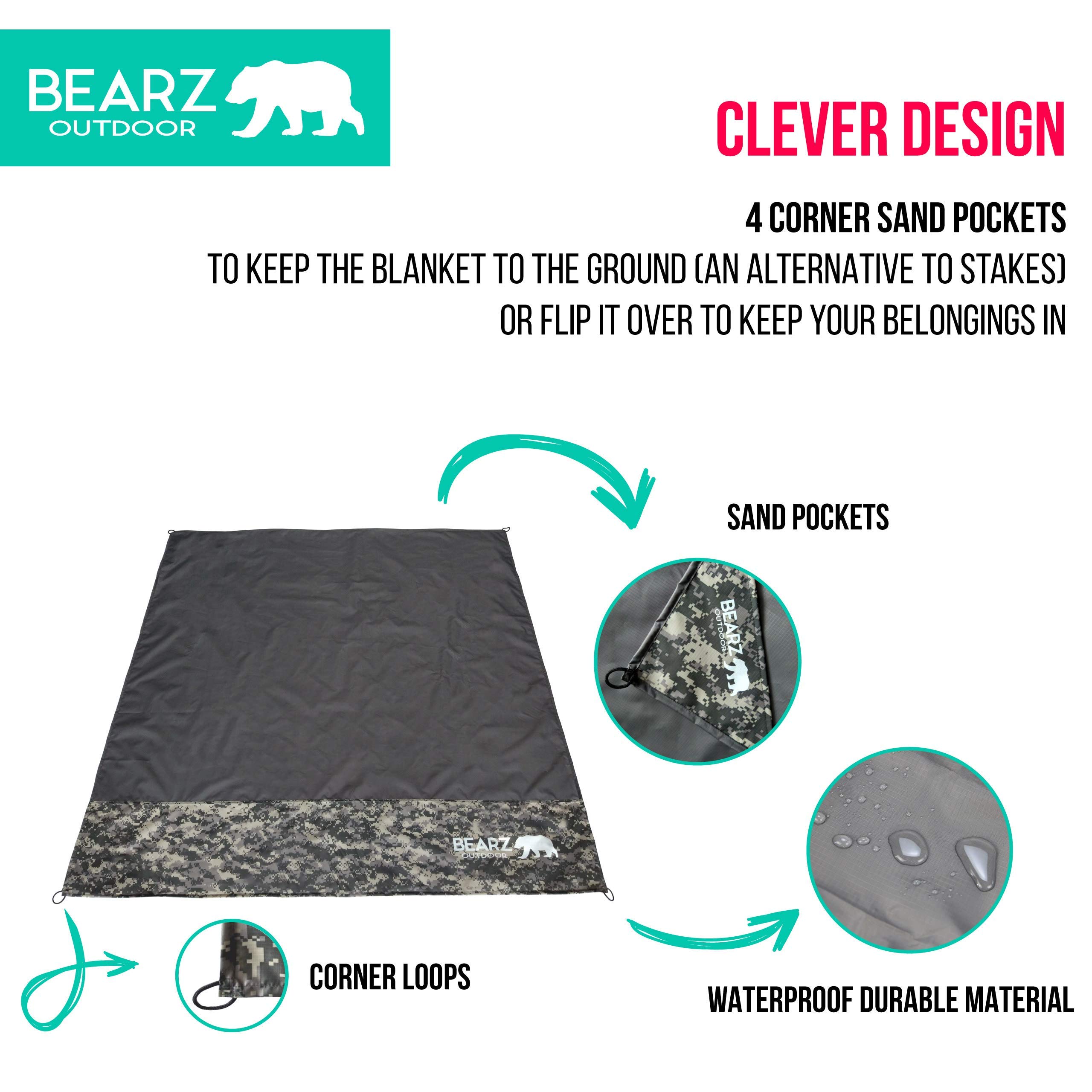 Waterproof Portable Pocket Blanket for Beach, Camping & Picnic - Lightweight Travel Blanket with Stakes - Outdoor Picnic Mat & Camping Tarp (Camouflage) | Perfect for Hiking, Backpacking, Beach Days & Outdoor Adventures