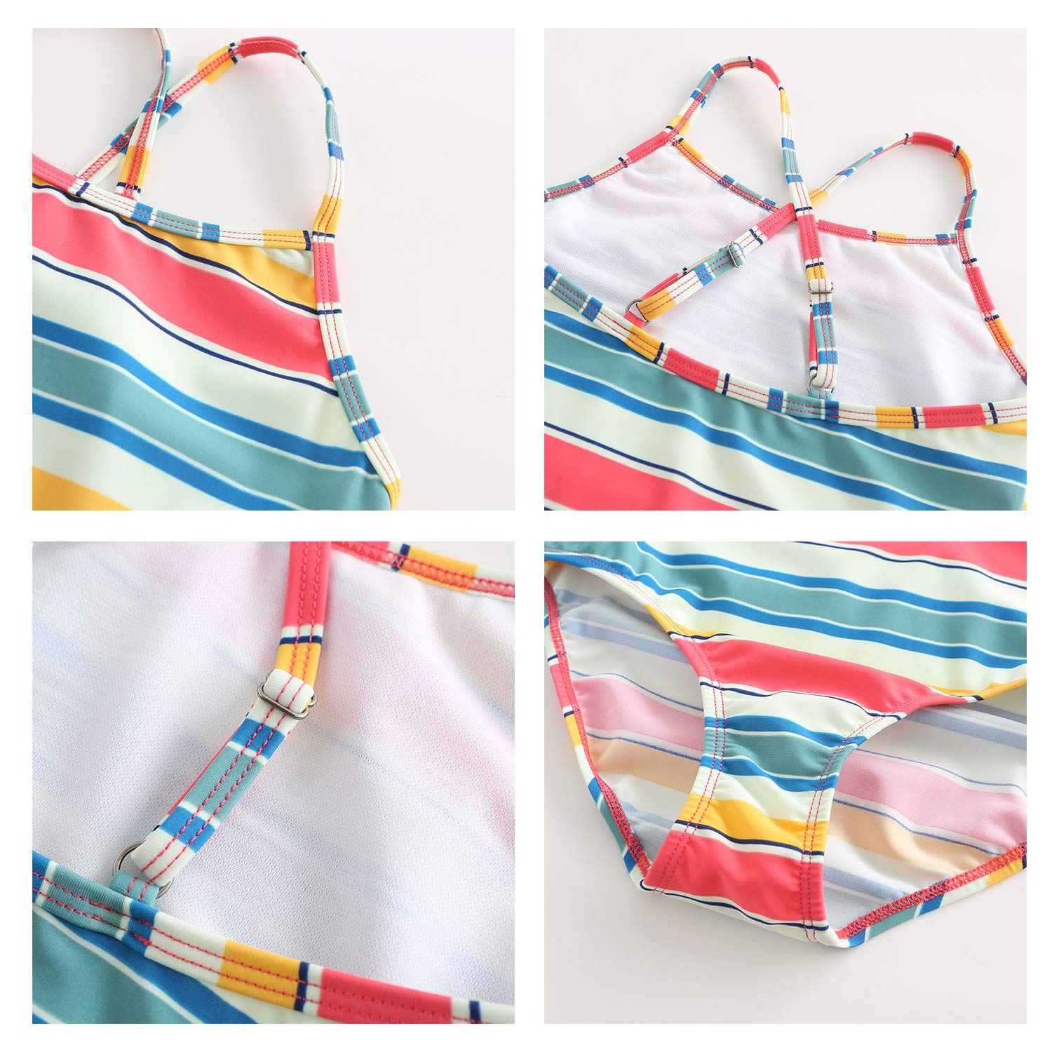 Girls' Striped Rainbow One Piece Swimsuits - Cute Bathing Suit for Kids | Perfect for Beach, Pool & Summer Vacations