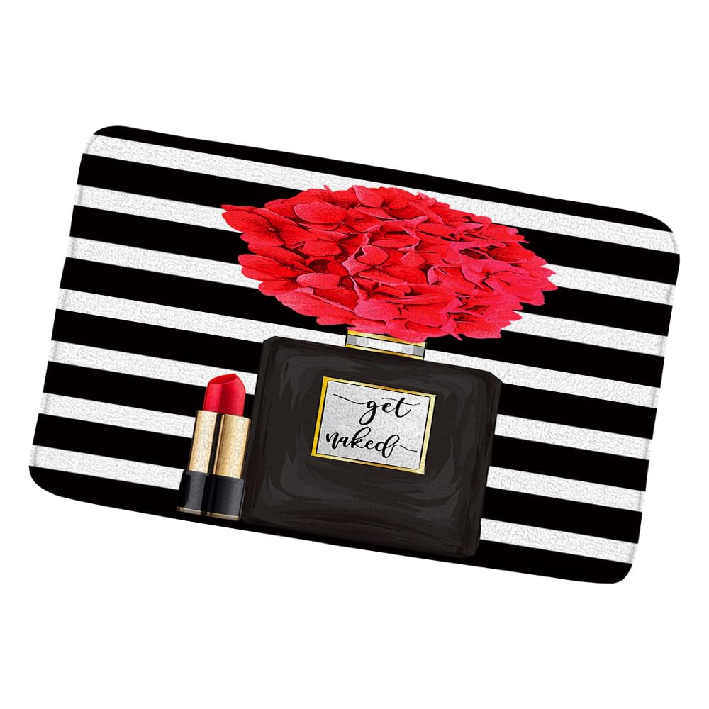 Black Perfume Flower Pattern Memory Foam Bath Mat - Soft Non-Slip Bathroom Rug for Women, Girls, Ladies (17.8x29.5 Inch) - Perfect for Bathroom, Living Room & Bedroom Decor