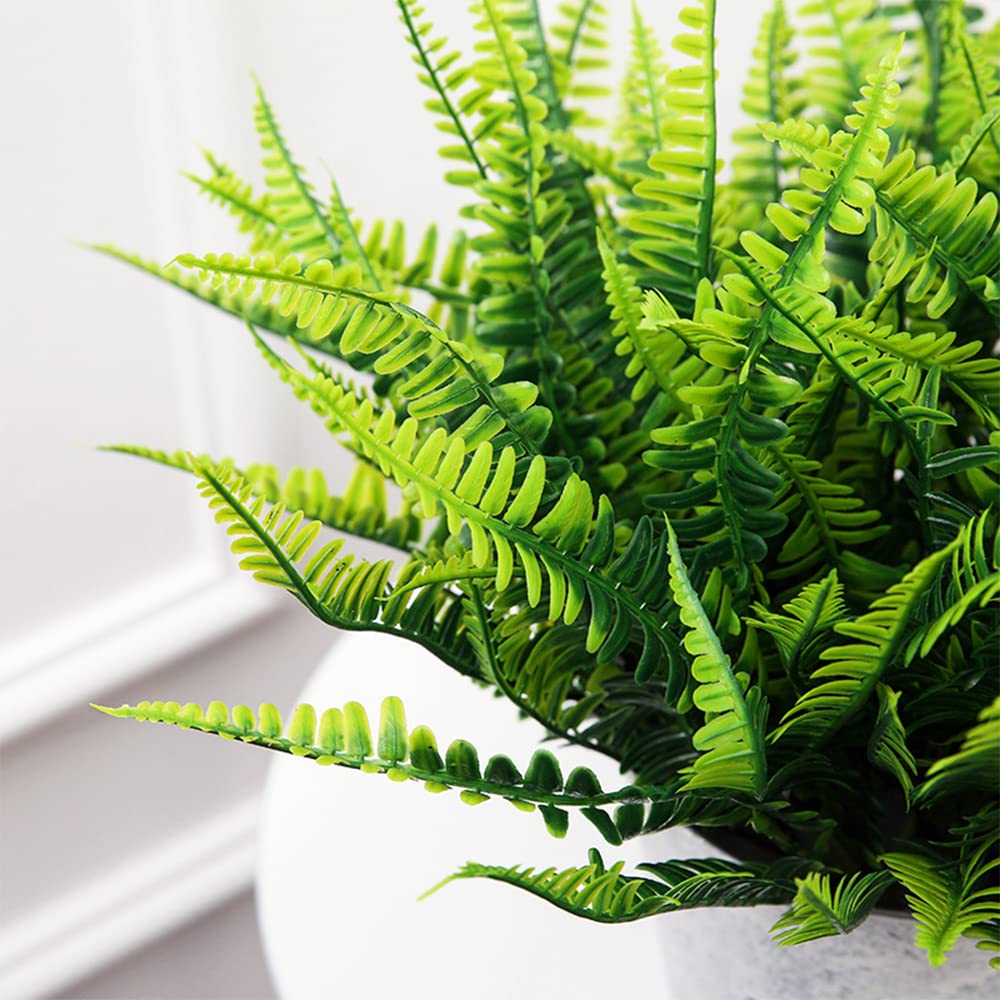 Artificial Fern Plants for Outdoors - 12 Pack Fake Boston Ferns, UV Resistant Faux Greenery for Patio, Porch, Deck & Garden Decor - Perfect for Home, Office & Commercial Spaces