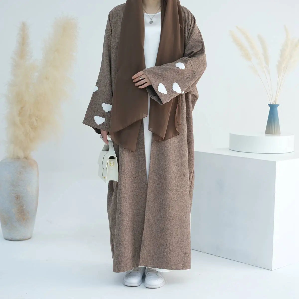 Elegant Cloud Embroidery Cardigan Open Abaya Dress for Women - Boho Chic Loose Cover Up for Mosque, Prayer, Home & Special Occasions