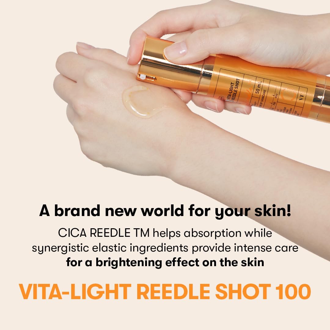 VT Cosmetics Vita-Light Reedle Shot 100 Serum - Vitamin C & E Capsules for Hydration & Brightening - Korean Skincare for Sensitive Skin - 1.69 Fl Oz (50ml) - Perfect for Daily Anti-Aging & Glow Boosting Routine