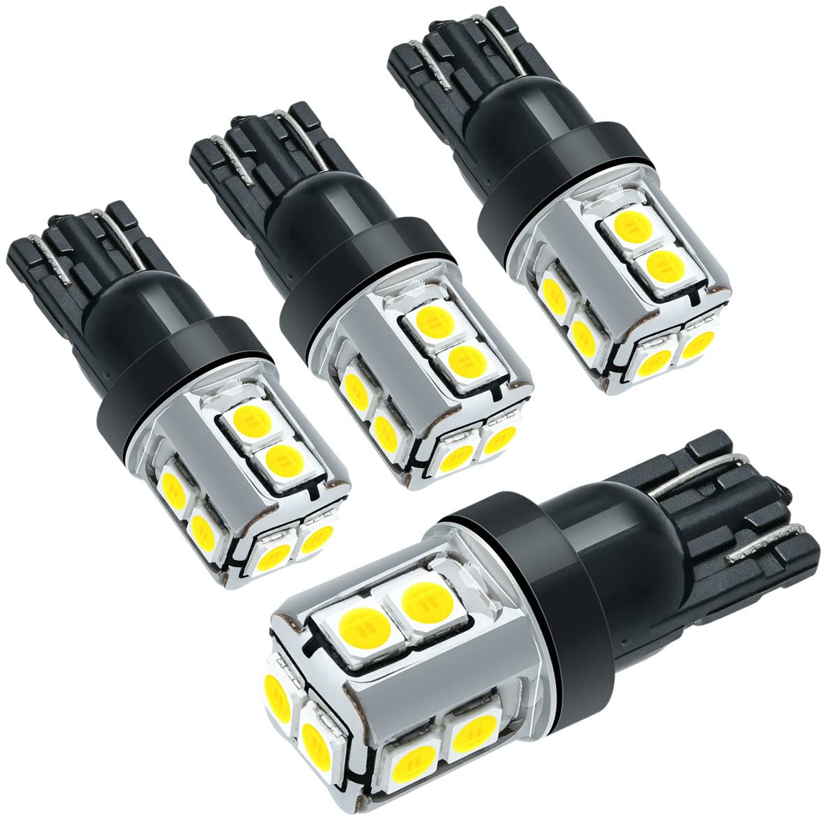 T10 LED Bulbs 168 175 194 2825 W5W - Super Bright White 6000K Interior & Exterior Car Lights - 12V-24V Replacement Bulbs (Pack of 4) - Perfect for Dome, Map, Reverse & Backup Lights