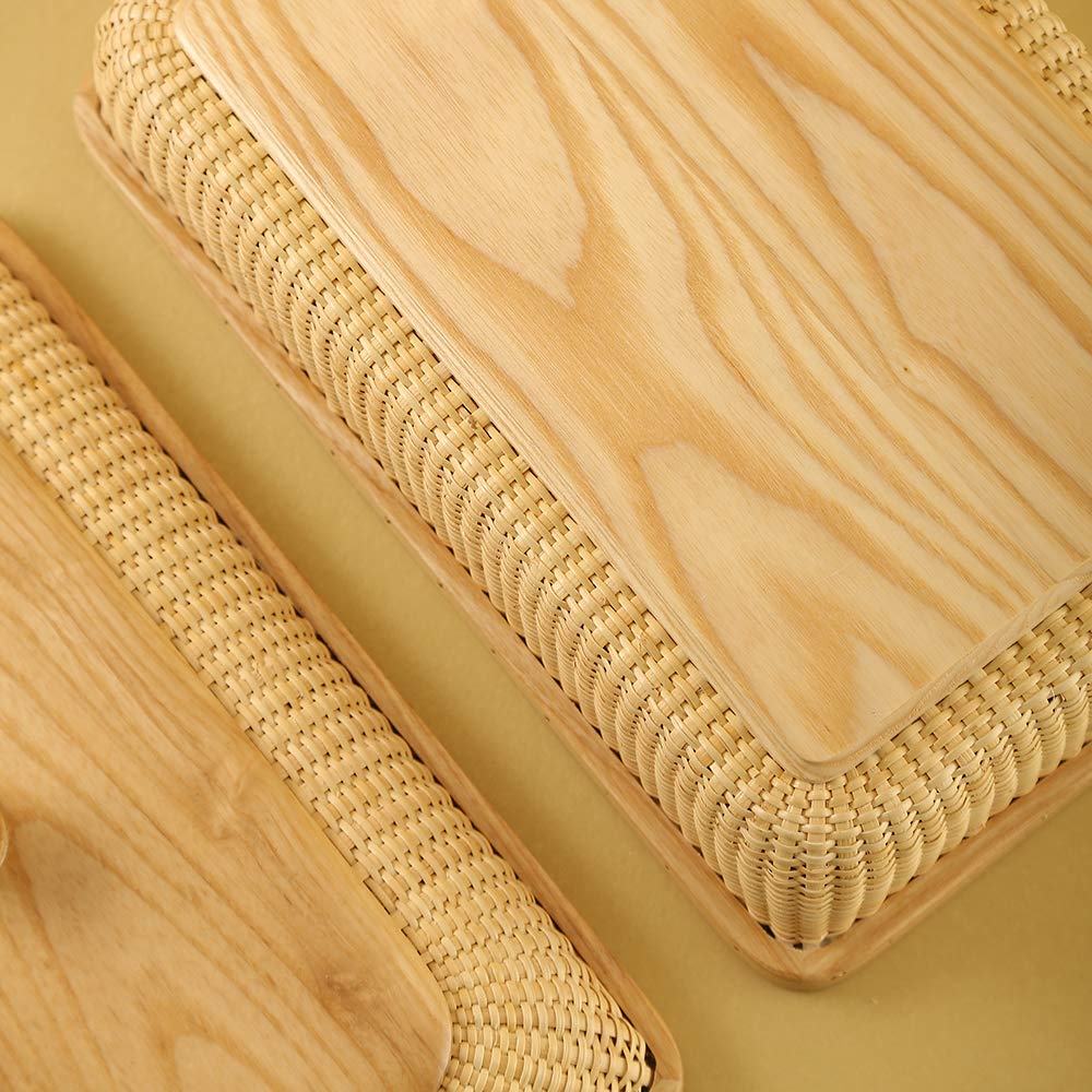 Modern Woven Rattan & Solid Wood Storage Basket - Square Jewelry Box, Fruit Basket for Living Room & Dining Table Decor | Home Organization & Gift Idea