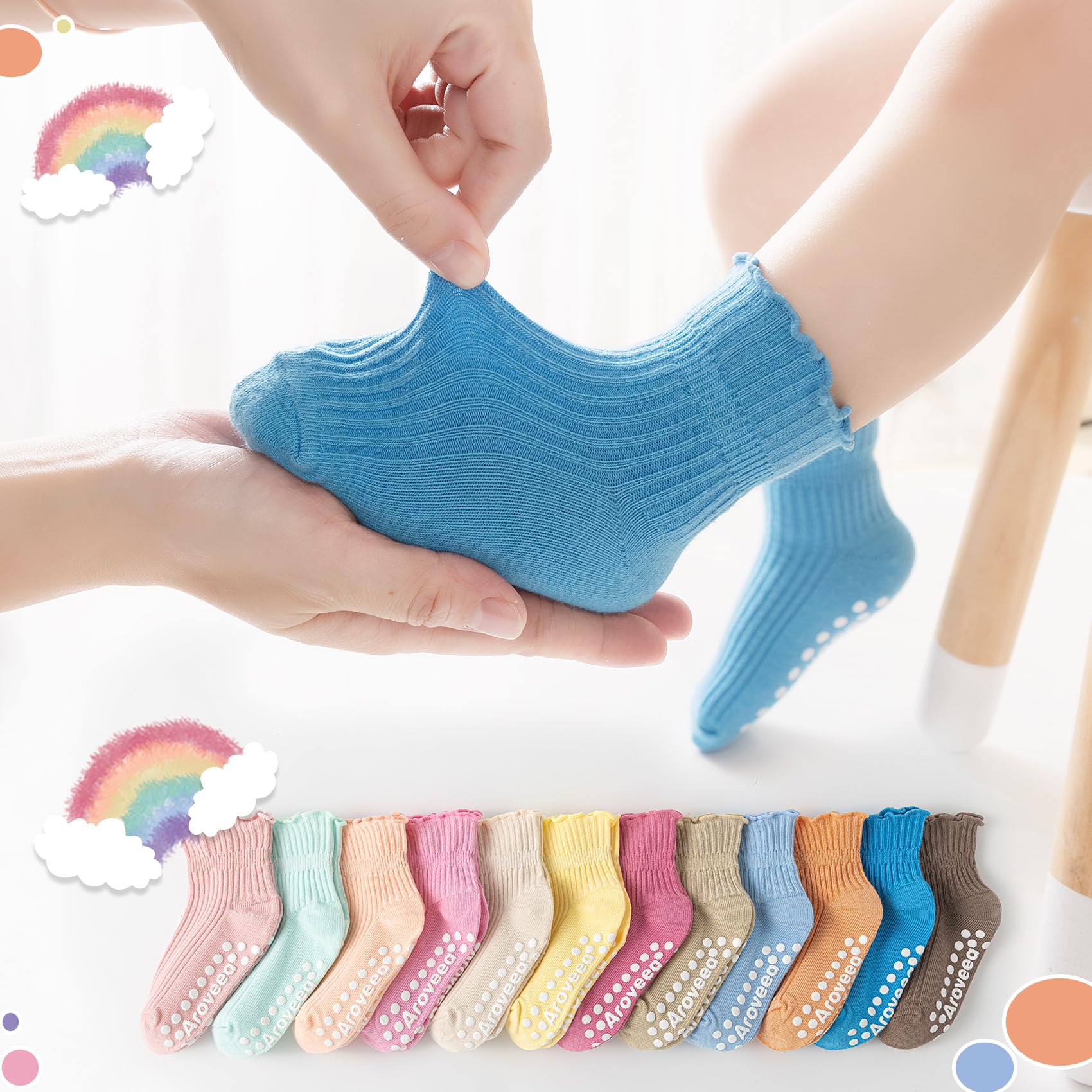 Non-Slip Baby & Toddler Socks 12-Pack | Cotton Grip Socks for Boys & Girls (6M-7 Years) | Cute Ankle Socks for Playtime, Daycare & Home Use | Perfect for Crawling, Walking & Indoor Activities | Ideal for Playdates, Nursery & Learning to Walk | Great for Playground, Preschool & Family Outings
