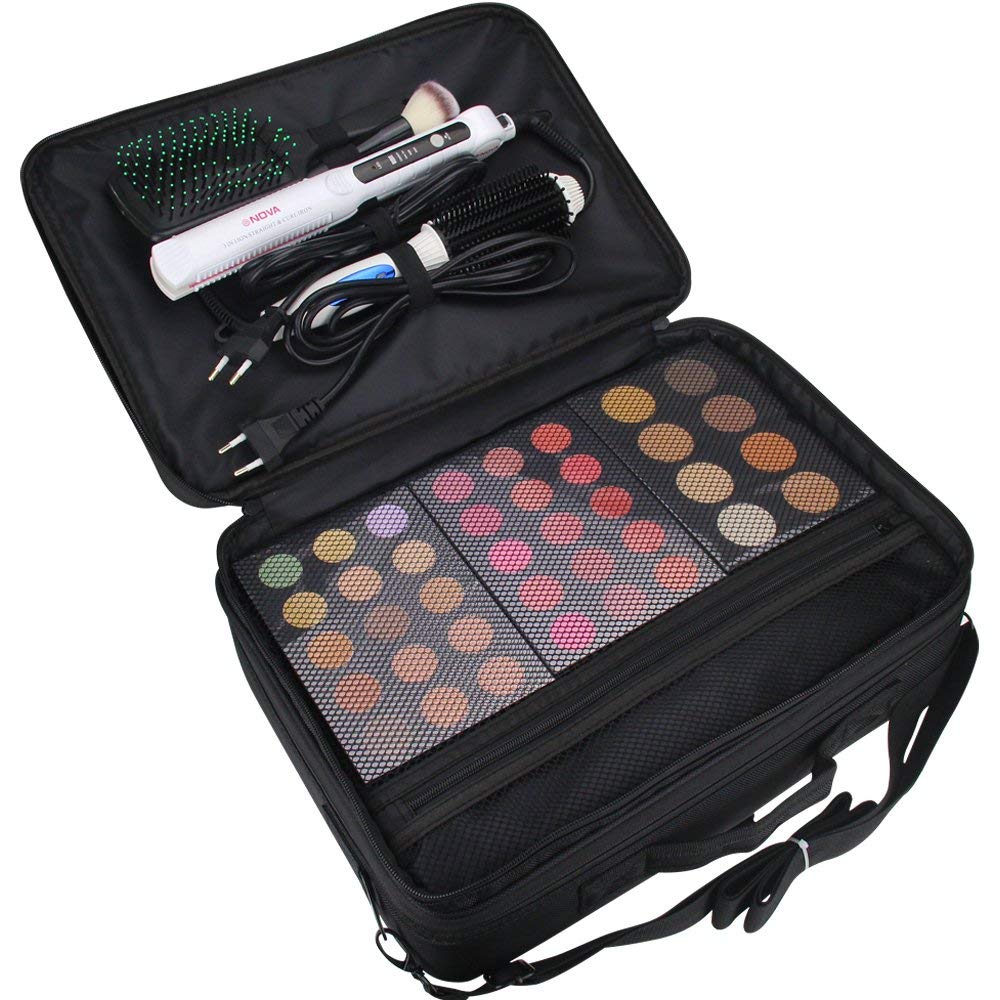 BLUSHIA Large Makeup Organizer Box 16x12x5 Inches - Cosmetic Storage Case with Brush Holder for Women | Travel Vanity Bag, Beauty Pouch & Makeup Kit | Perfect for Home, Salon & Travel Use