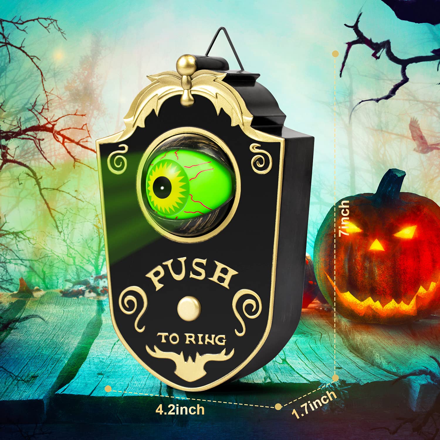 Halloween Animated Talking Eyeball Doorbell - Glowing Scary Outdoor Decor for Spooky Halloween Party, Haunted House & Trick-or-Treating