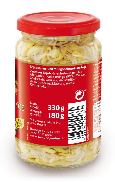 Organic Bamboo Garden Bean Sprouts, 330g (180g Drained Weight) - Fresh & Crispy for Stir-Fries, Salads & Asian Cooking - Premium Quality Sprouted Mung Beans