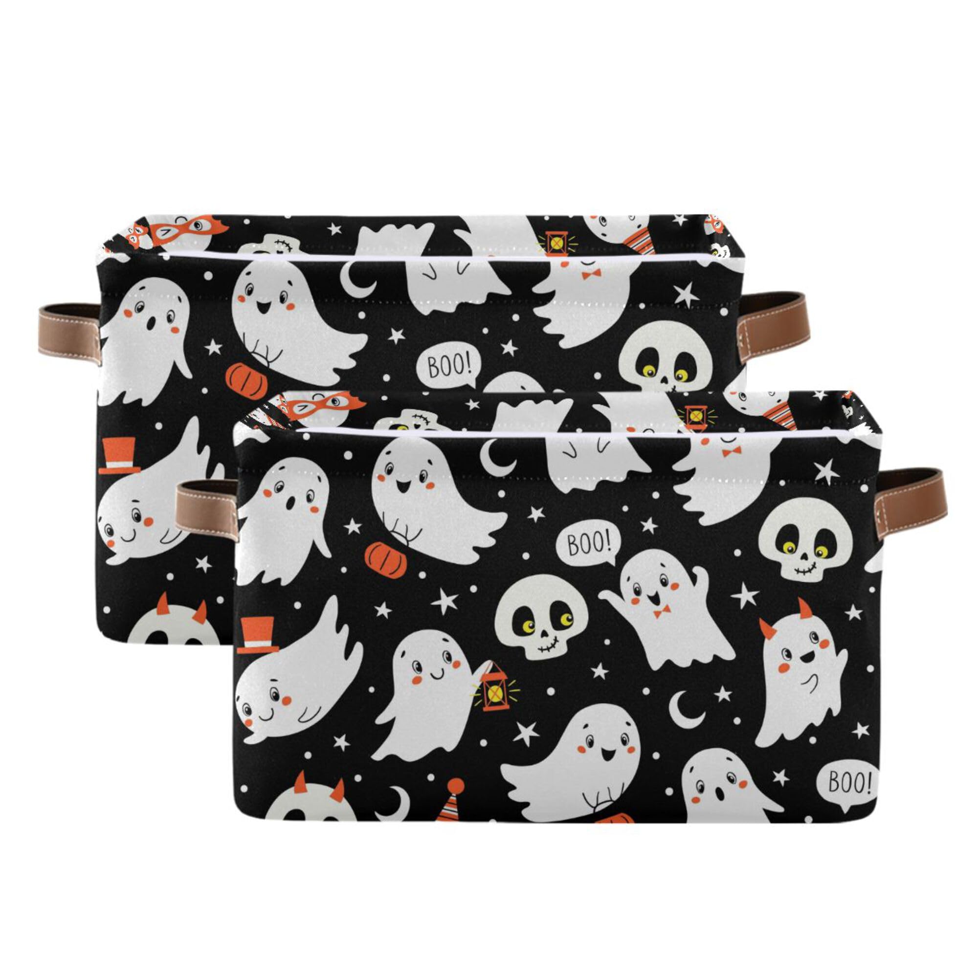 Halloween Ghost Storage Basket - Collapsible Waterproof Canvas Toy Bin with Leather Handles for Home, Office, Bedroom - Perfect for Holiday Decor, Closet Organization & Gift Giving (1PC)
