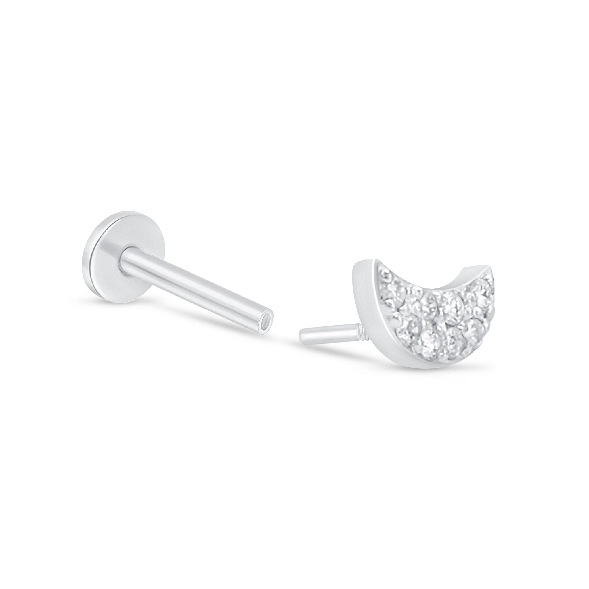 14K White Gold Diamond Pavé Crescent Moon Stud Earrings for Women - Perfect for Everyday Wear, Parties & Special Occasions