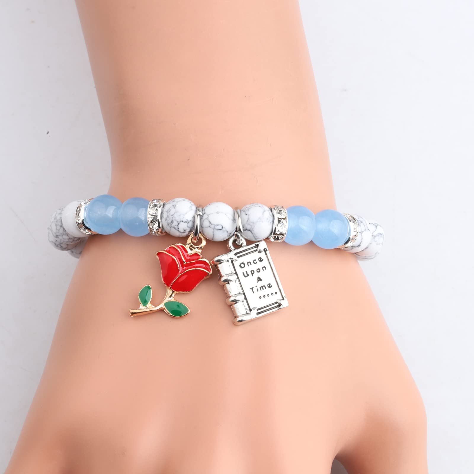 MYOSPARK Beauty and the Beast Belle Rose Inspired Bracelet - Princess Jewelry Gift for Women & Girls - Perfect for Movie Fans, Cosplay, and Special Occasions
