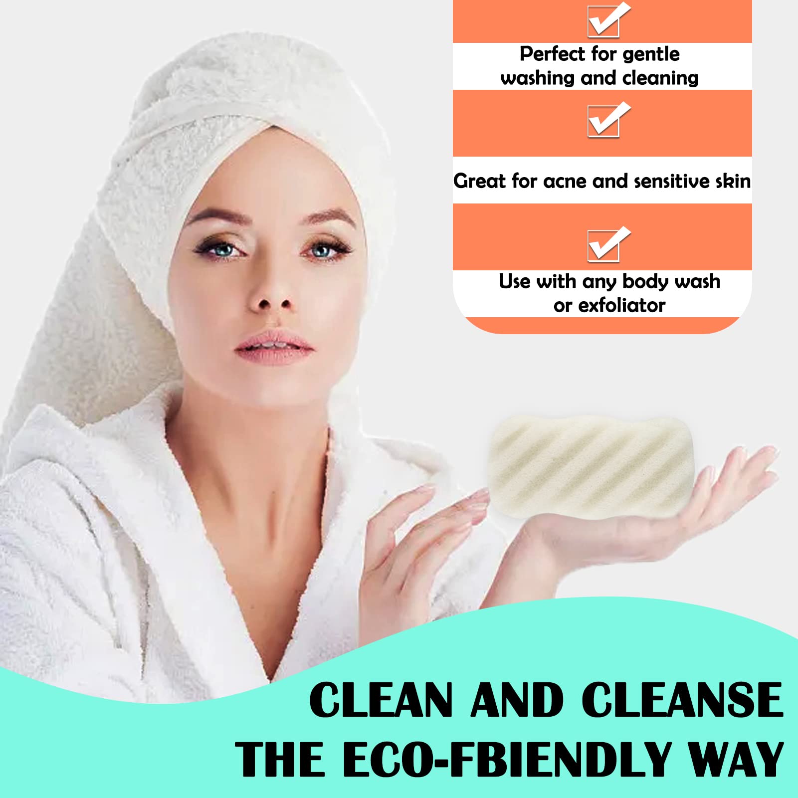 QOPAHI Natural Konjac Bath Sponge - Biodegradable & Hypoallergenic Body Scrubber for Sensitive Skin | Gentle Exfoliating Shower Sponge for Women, Men & Kids | Perfect Bath Accessory Gift for Spa, Baby Care & Daily Skincare Routine