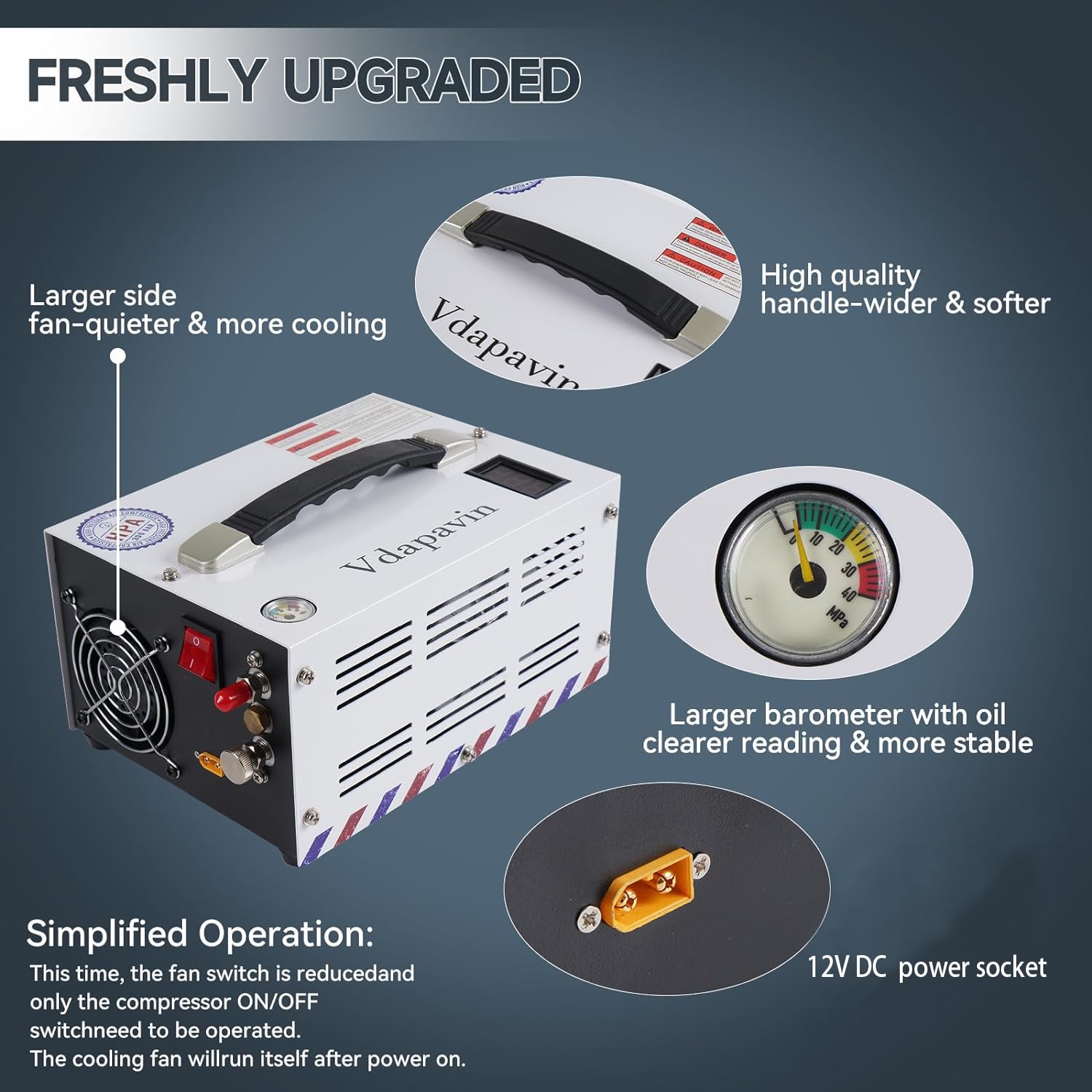 4500Psi 30Mpa Portable PCP Air Compressor - Oil-Free 12V DC/110V AC Airgun Pump for Paintball, Scuba Tanks & Air Rifles | Manual-Stop Design with External Converter | Perfect for Outdoor Shooting, Diving & Hunting