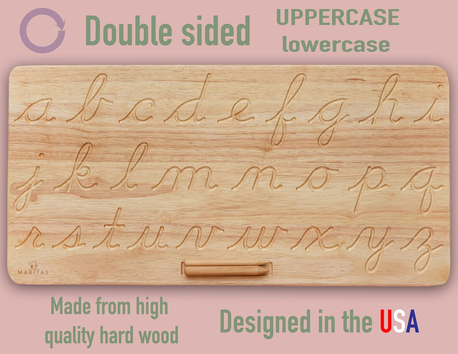 Montessori Wooden Cursive Alphabet Tracing Board - Reversible Uppercase & Lowercase Letters - Learn to Write Educational Toy for Kids Ages 3+ - Perfect for Homeschooling, Preschool Learning & Writing Practice at Home