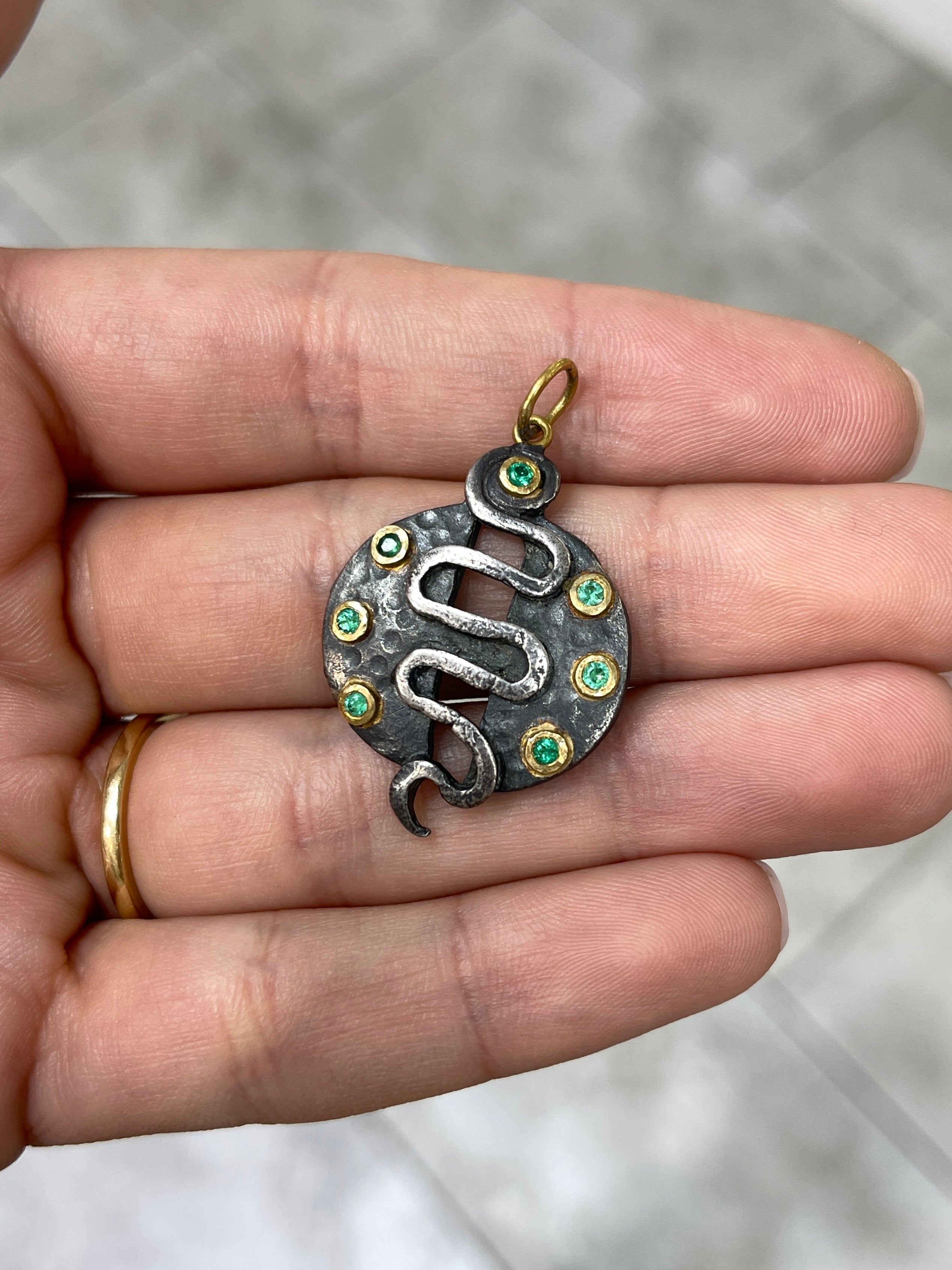 0.35tcw 24K Gold & Sterling Silver Emerald Snake Medallion Pendant - Elegant Jewelry for Women, Gift for Her, Perfect for Parties, Weddings & Special Occasions