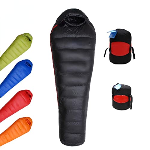 4 Season Ultra Warm Down Filled Sleeping Bag for Adults - Lightweight Waterproof Outdoor Camping Gear for Winter Hiking, Backpacking & Travel (Black) | Perfect for Cold Weather Camping, Mountaineering & Emergency Survival Kits