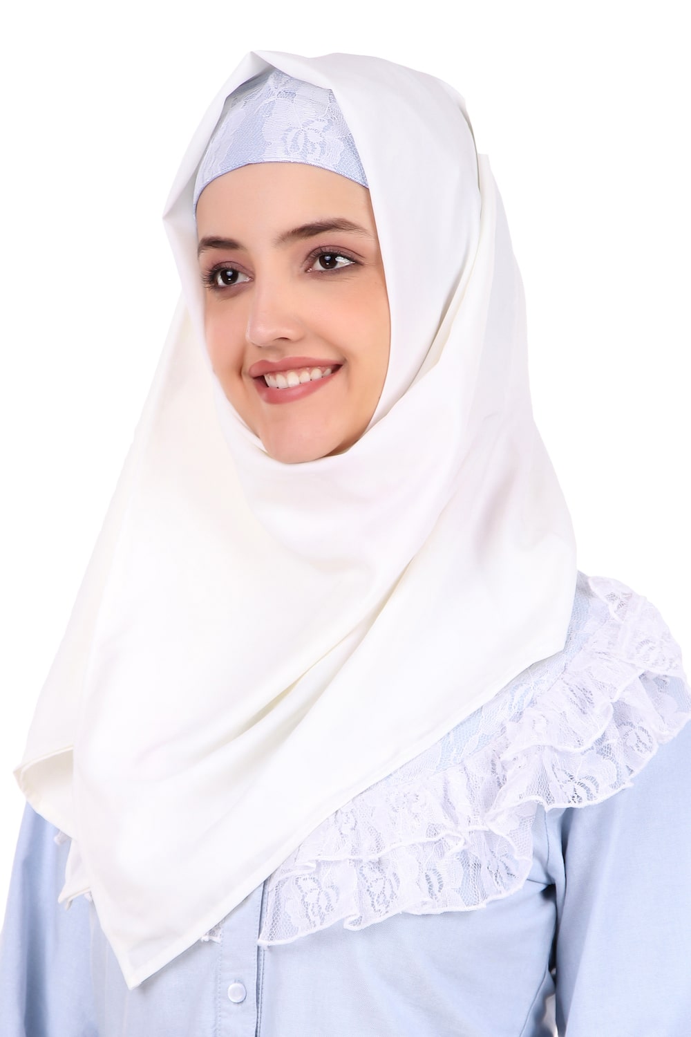 Elegant Drawstring Lace Embellished Cotton Chambray Abaya Dress - Modest Muslim Prayer Dress for Women, Perfect for Mosque, Eid and Special Occasions